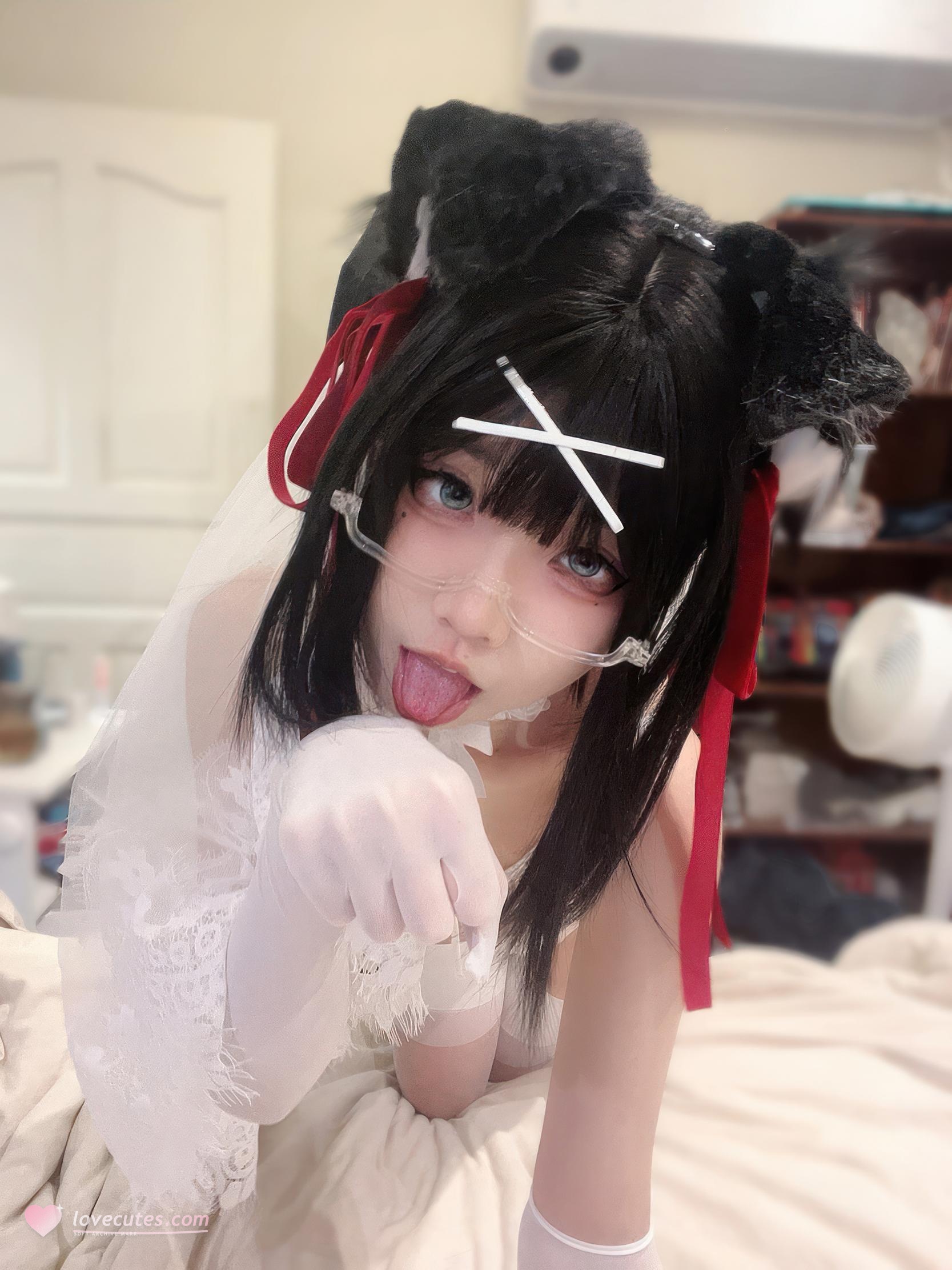 【コスプレ】清水凪 - 小犬の花嫁：レースのウェディングドレスと白いストッキングのスタイル、甘美な花嫁テーマ 37P3V