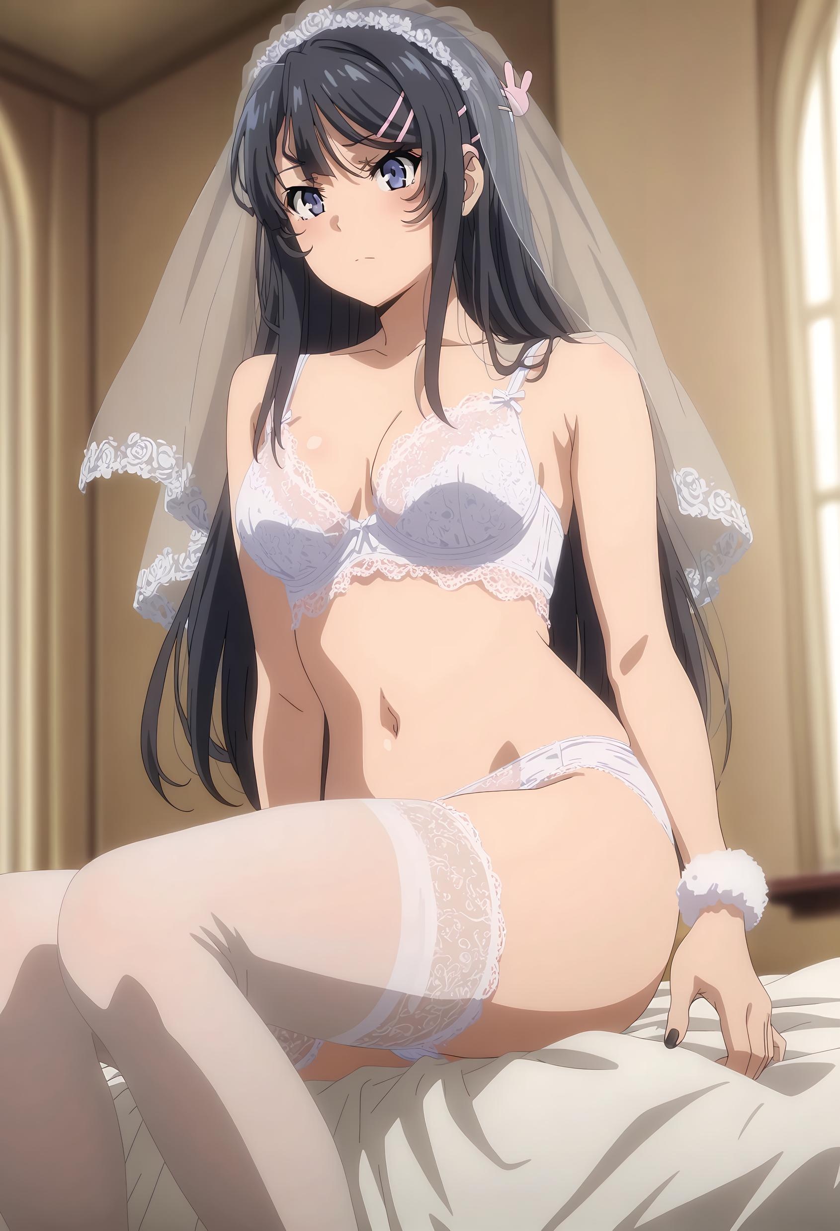 AI Generated Anime Girl - 樱岛麻衣：青春猪头少年系列巨乳少女 白色泳装下完美曲线展现极致性感诱惑 53P