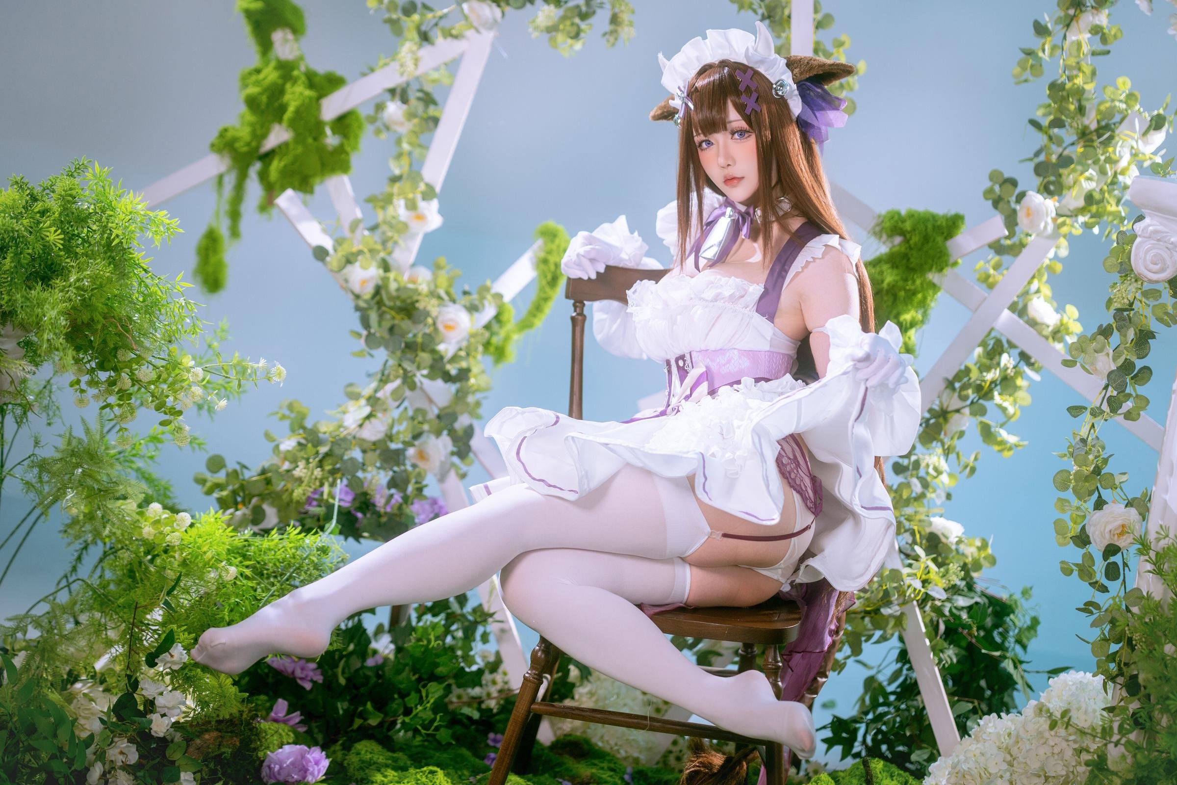 [cosplay] 星之迟迟Hoshilily - 碧蓝航线 樫野：白紫礼裙与猫耳元素交织 甜美软萌气质下的角色还原 45P