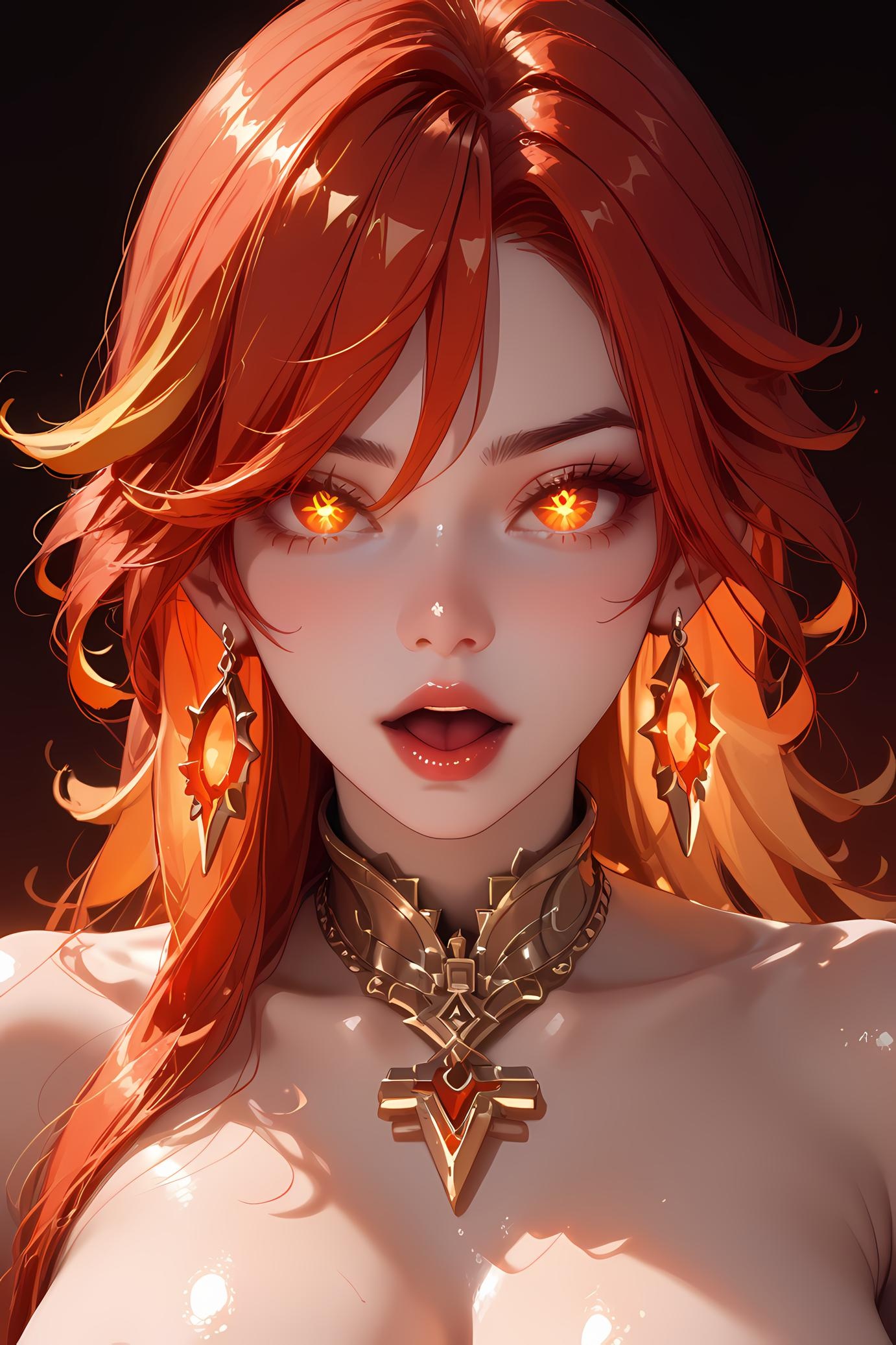 AI Generated Anime Girl - 原神 玛薇卡：红发深V爆乳特写 37P