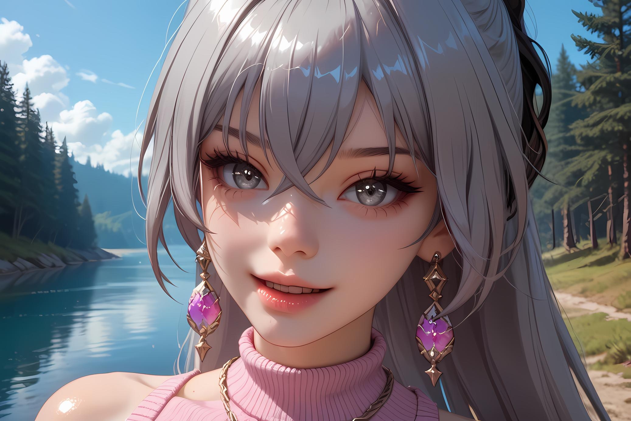 AI Generated Anime Girl - 崩坏星穹铁道 布洛妮娅：灰发粉色毛衣巨乳 32P