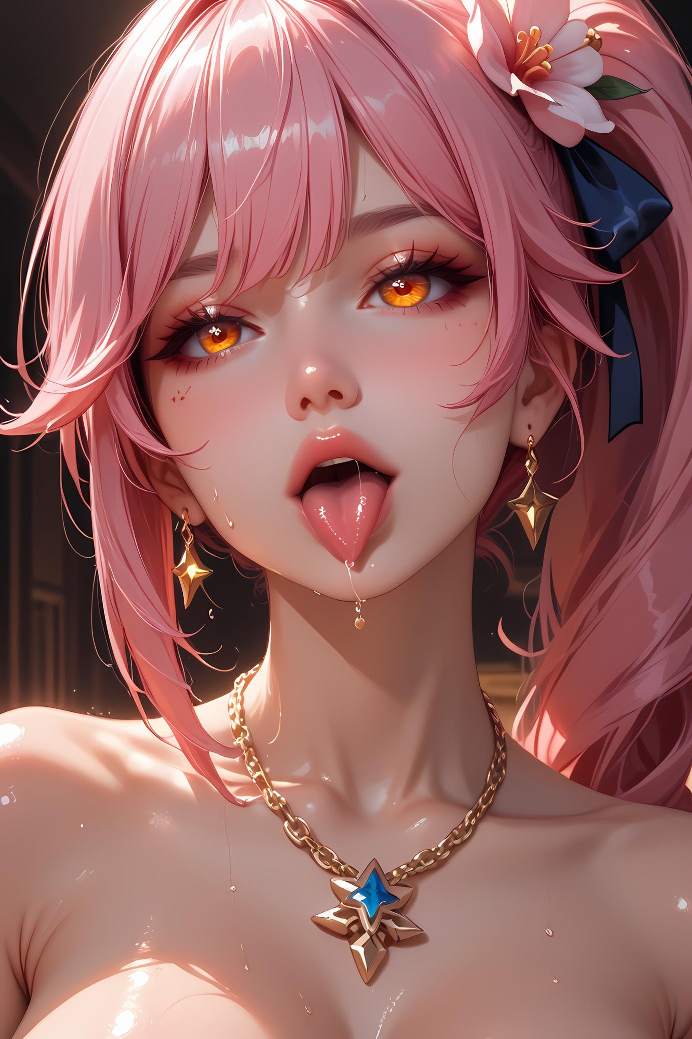 AI Generated Anime Girl - 崩坏星穹铁道 桂乃芬：粉发吐舌露点巨乳 46P
