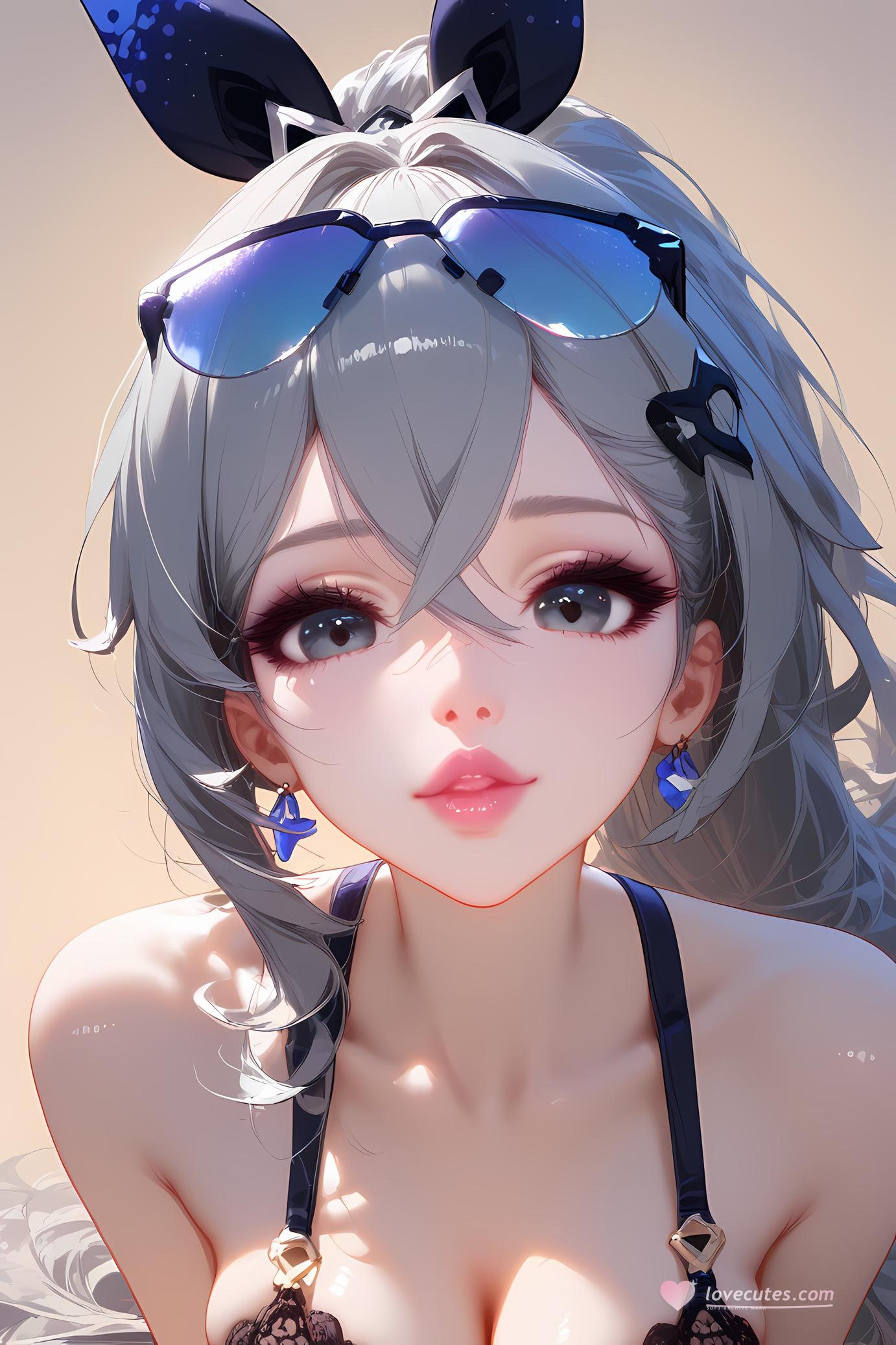 AI Generated Anime Girl - 崩坏星穹铁道 银狼：银发泳装爆乳特写 35P
