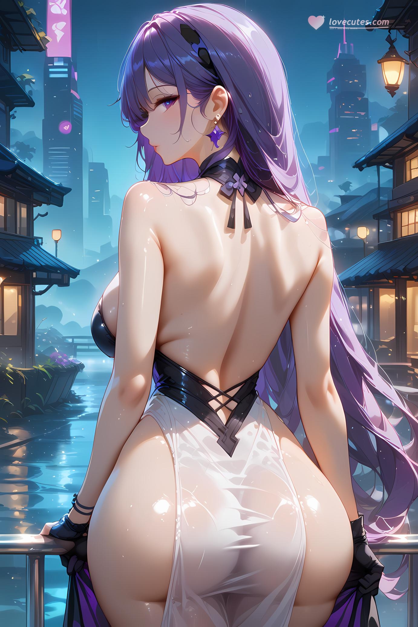 AI Generated Anime Girl - 崩坏星穹铁道 黄泉：紫发白色抹胸爆乳 33P