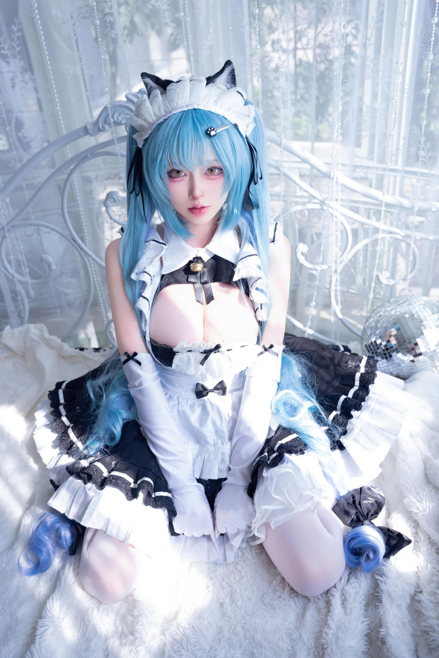[cosplay] 清水由乃 - Nikke胜利女神 普利瓦蒂：蓝发猫耳女仆 白丝露点还原 85P1V