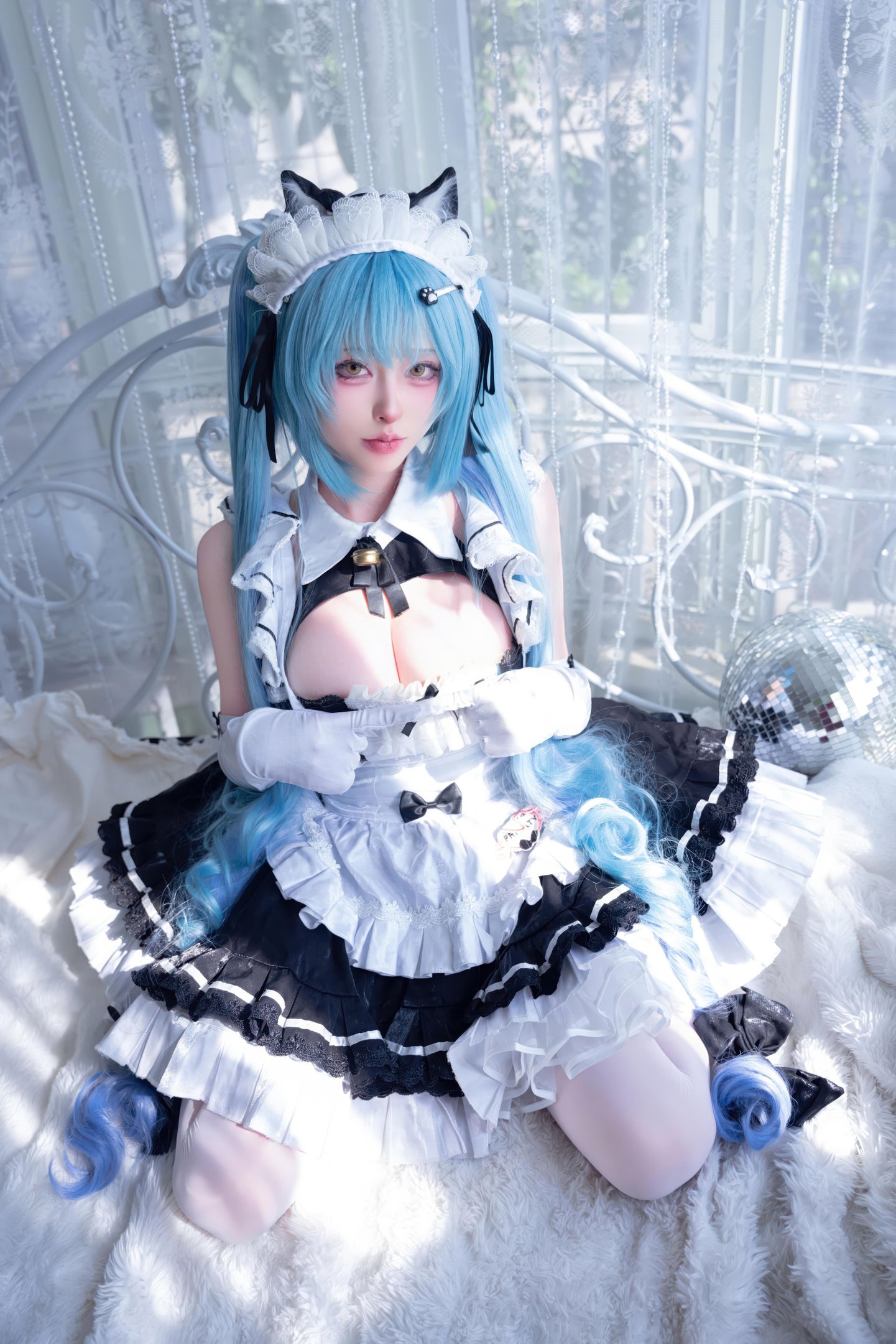 [cosplay] 清水由乃 - Nikke胜利女神 普利瓦蒂：蓝发猫耳女仆 白丝露点还原 85P1V