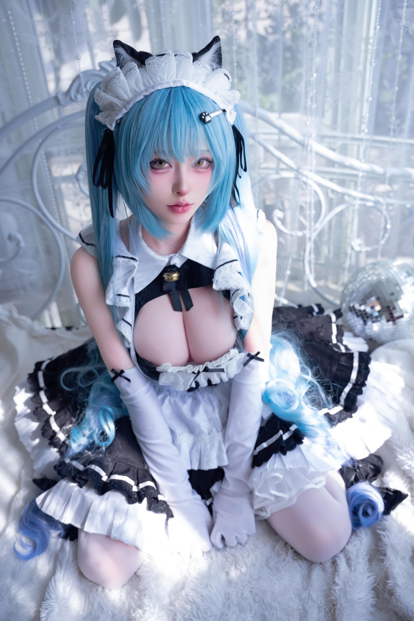 [cosplay] 清水由乃 - Nikke胜利女神 普利瓦蒂：蓝发猫耳女仆 白丝露点还原 85P1V