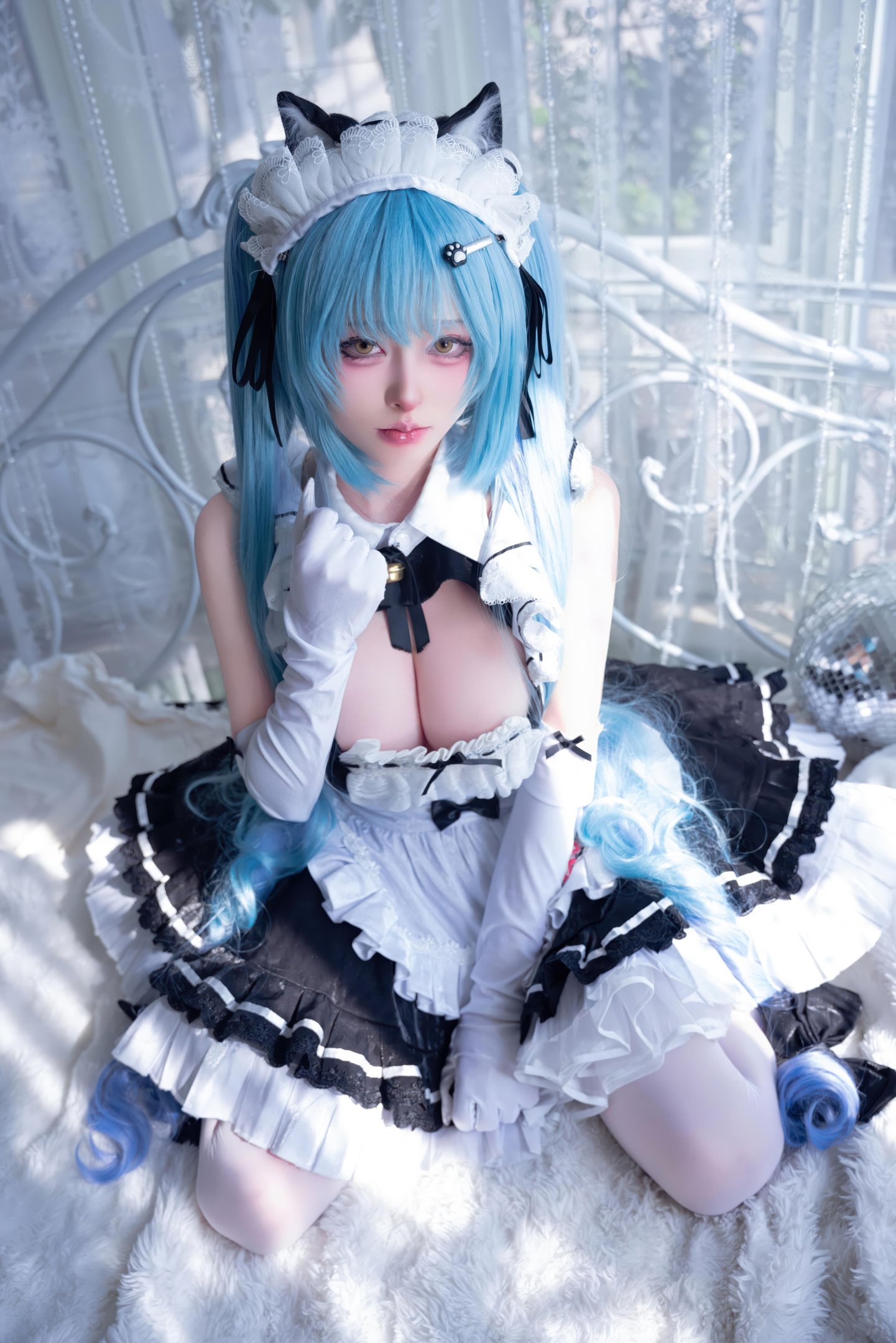 [cosplay] 清水由乃 - Nikke胜利女神 普利瓦蒂：蓝发猫耳女仆 白丝露点还原 85P1V