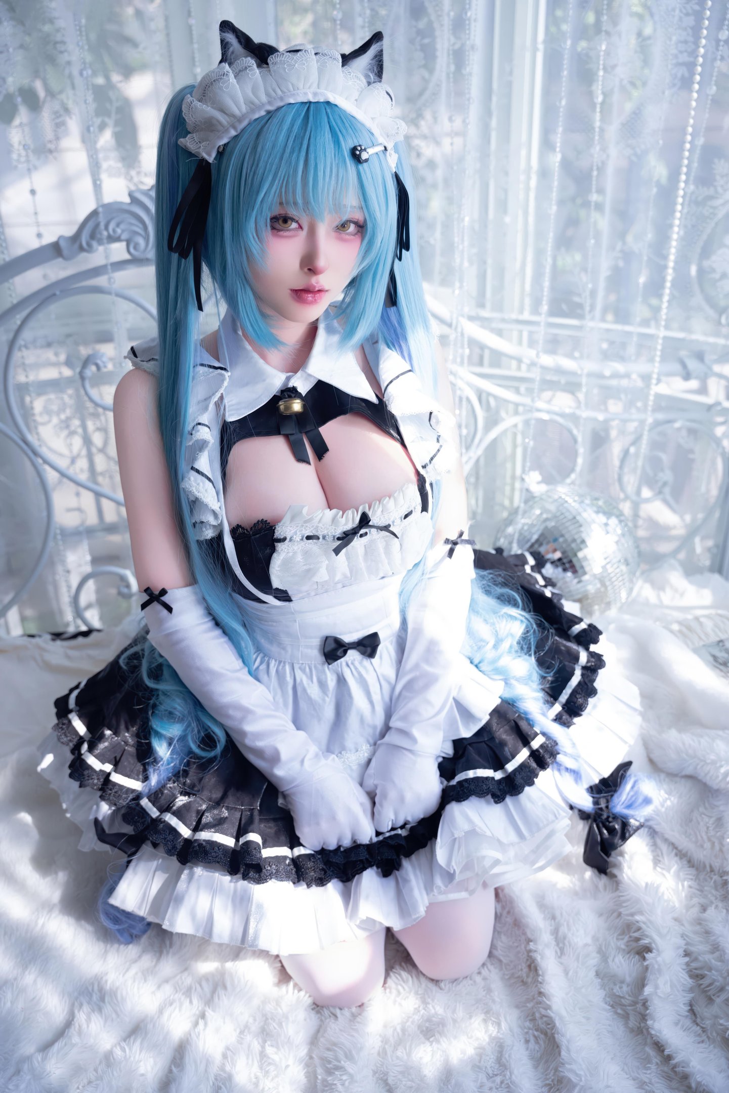 [cosplay] 清水由乃 - Nikke胜利女神 普利瓦蒂：蓝发猫耳女仆 白丝露点还原 85P1V