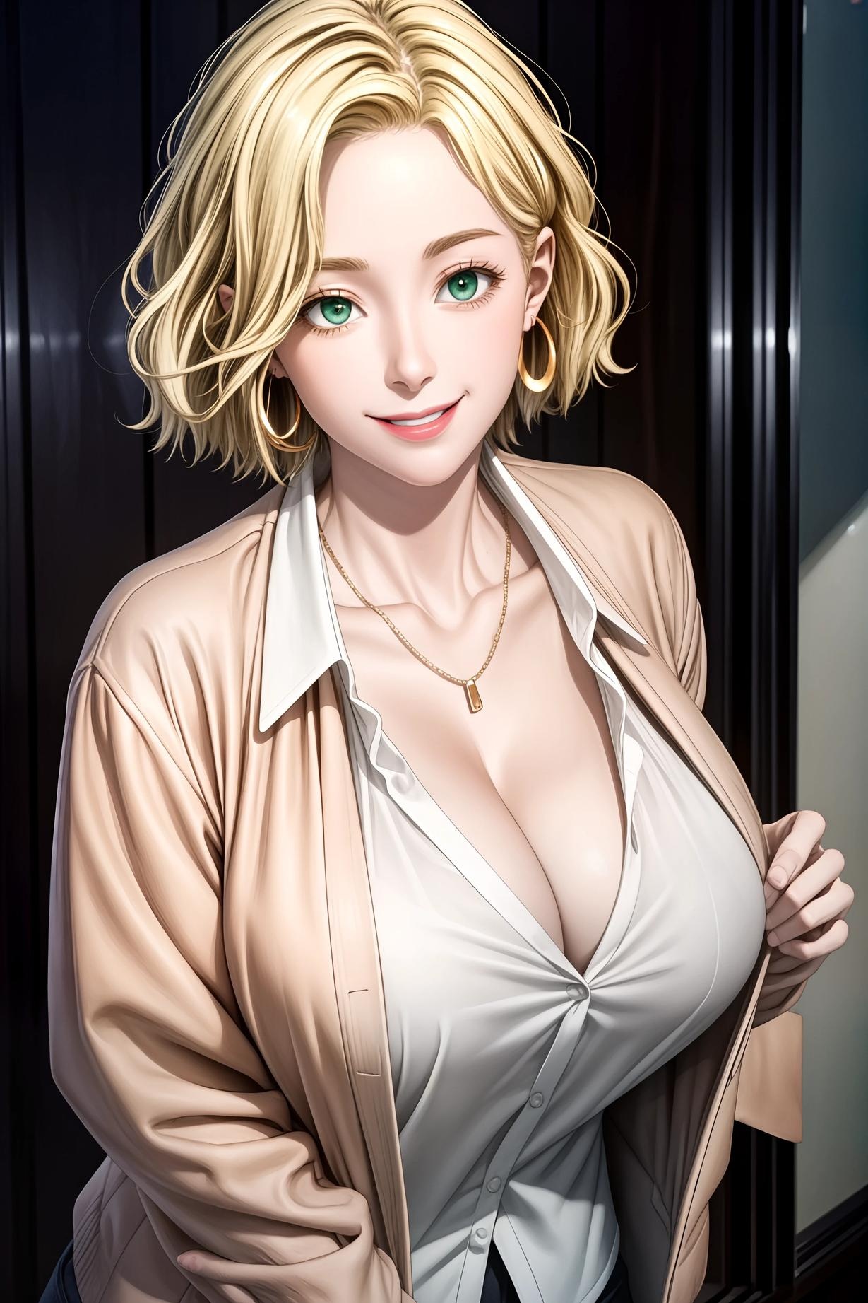 AI 생성 애니메이션 소녀 - 금발 단발 원조 성인 여성: 비키니 볼륨감 넘치는 엉덩이, 투명 긴 치마 46P