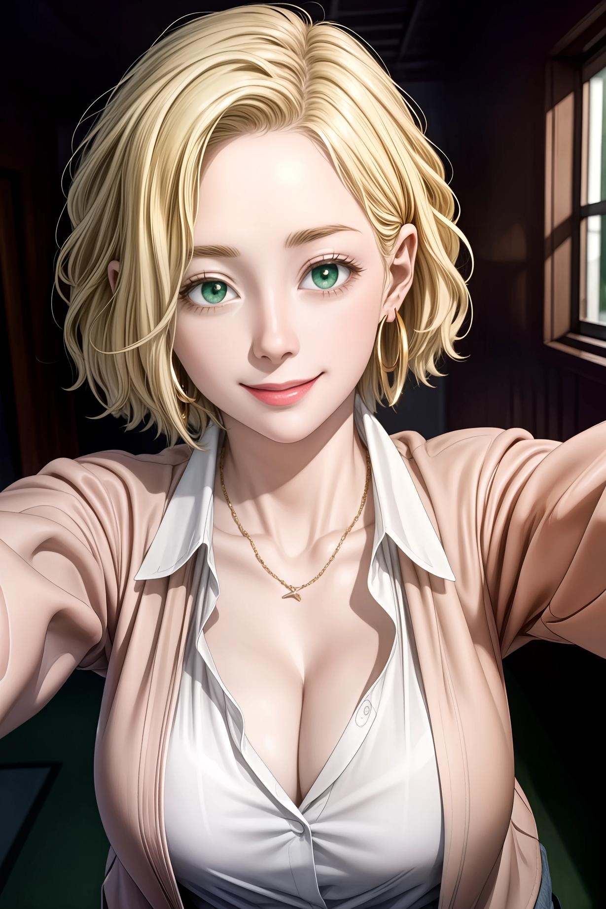 AI 생성 애니메이션 소녀 - 금발 단발 원조 성인 여성: 비키니 볼륨감 넘치는 엉덩이, 투명 긴 치마 46P