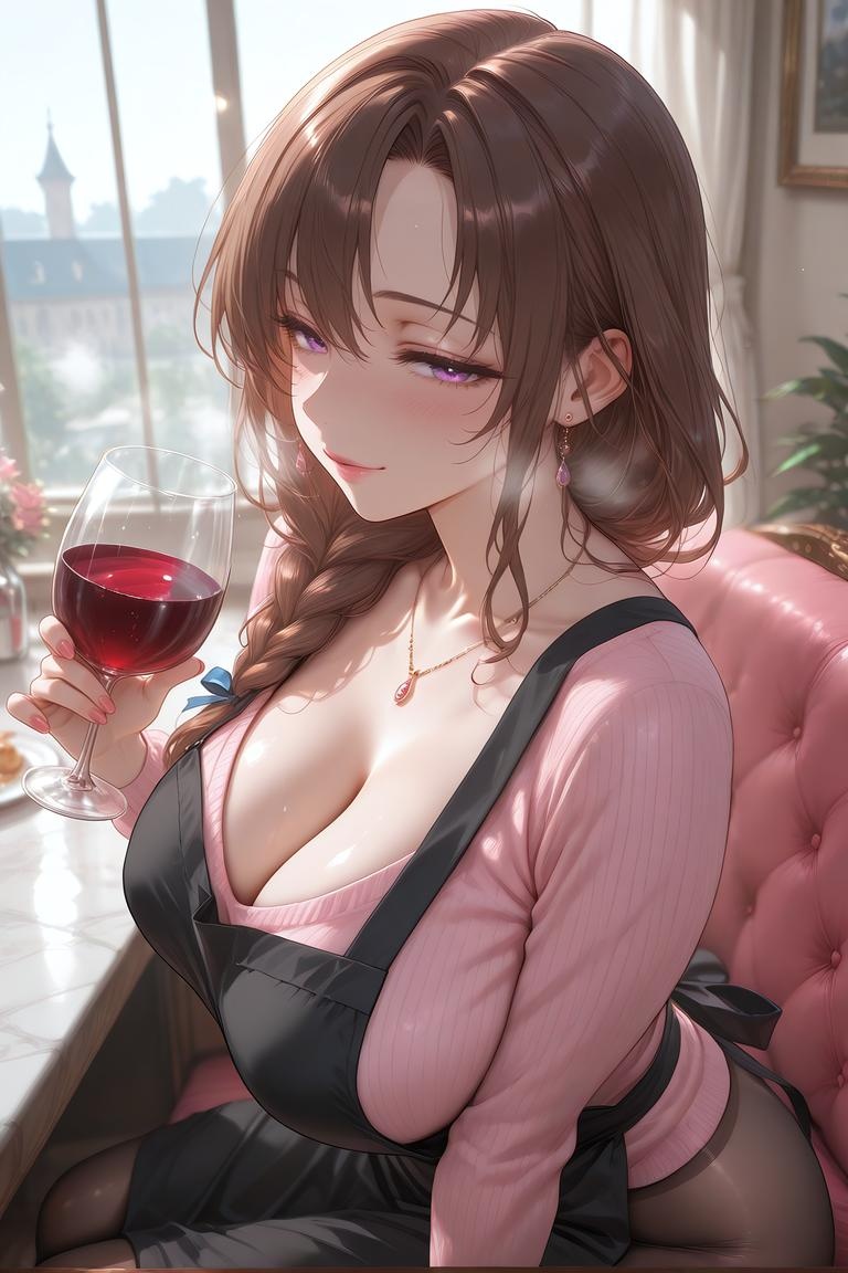 AI Generated Anime Girl - Hasuma Kanae：粉色针织衫黑丝蕾丝内衣 巨乳翘臀露穴口交 154P