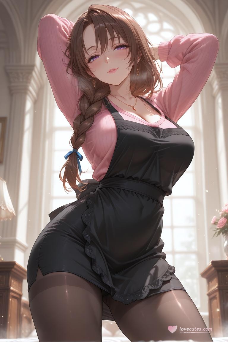 AI Generated Anime Girl - Hasuma Kanae：粉色针织衫黑丝蕾丝内衣 巨乳翘臀露穴口交 154P
