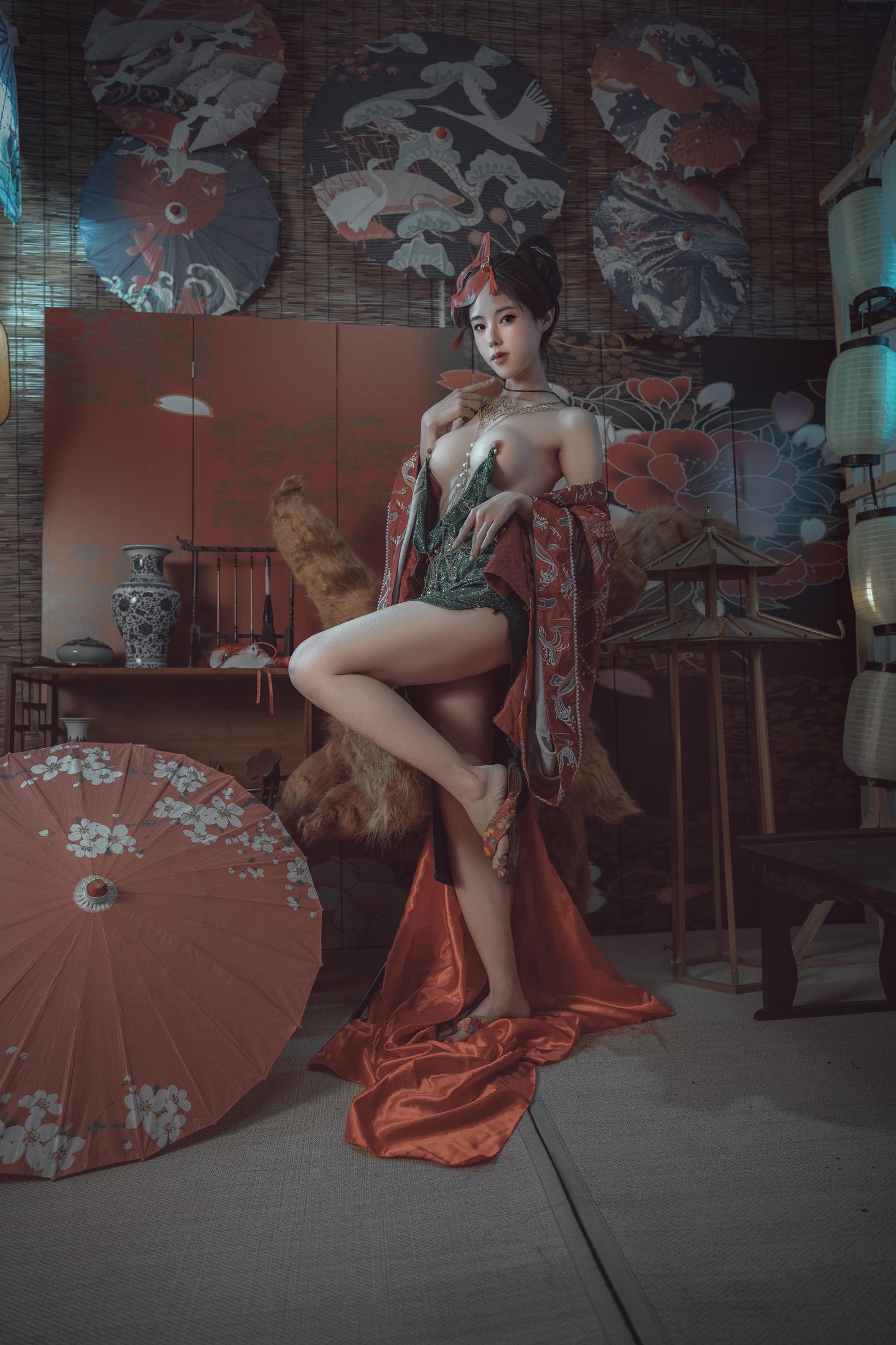 [写真] 钛合金TiTi - 青丘赤狐：古风狐系露肩低胸 美腿美胸 64P
