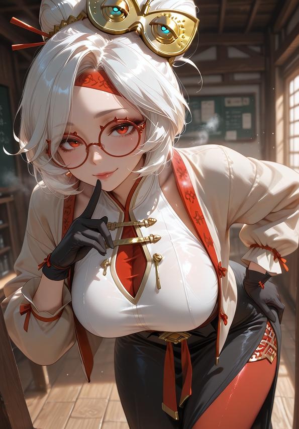 AI Generated Anime Girl - 塞尔达传说 普尔亚：眼镜白衬衫巨乳黑裙 丝袜翘臀 168P