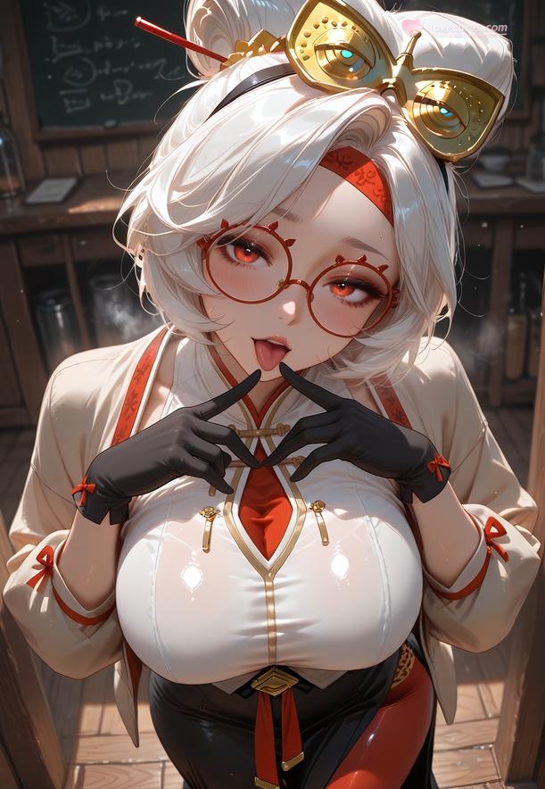 AI Generated Anime Girl - 塞尔达传说 普尔亚：眼镜白衬衫巨乳黑裙 丝袜翘臀 168P