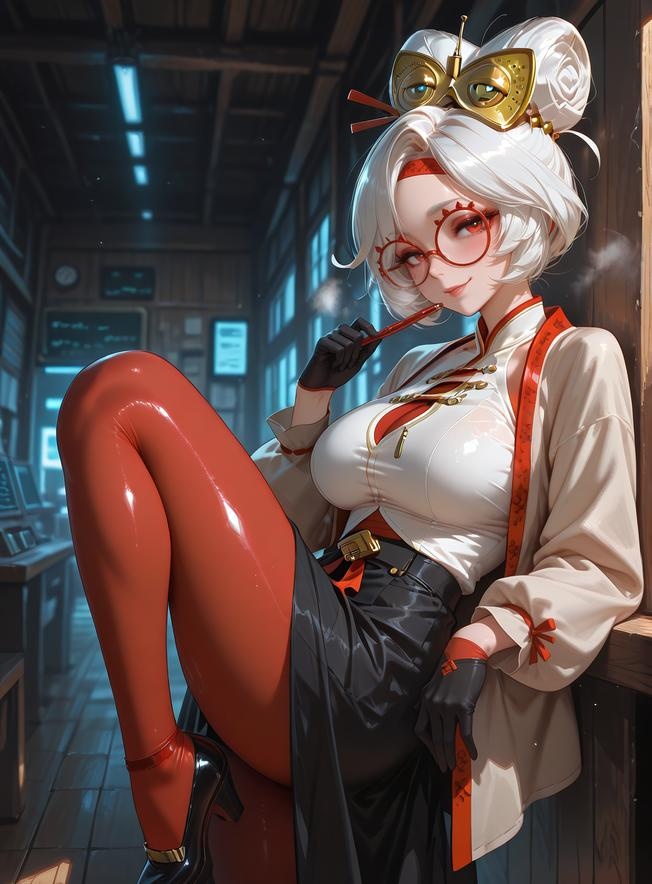 AI Generated Anime Girl - 塞尔达传说 普尔亚：眼镜白衬衫巨乳黑裙 丝袜翘臀 168P