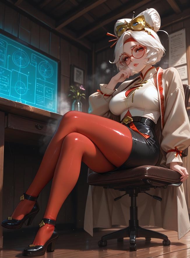 AI Generated Anime Girl - 塞尔达传说 普尔亚：眼镜白衬衫巨乳黑裙 丝袜翘臀 168P