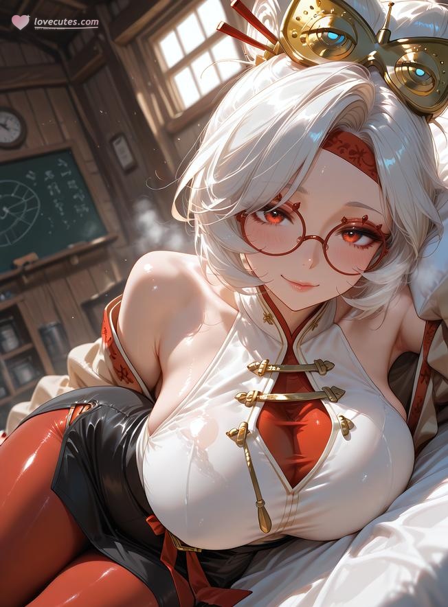 AI Generated Anime Girl - 塞尔达传说 普尔亚：眼镜白衬衫巨乳黑裙 丝袜翘臀 168P