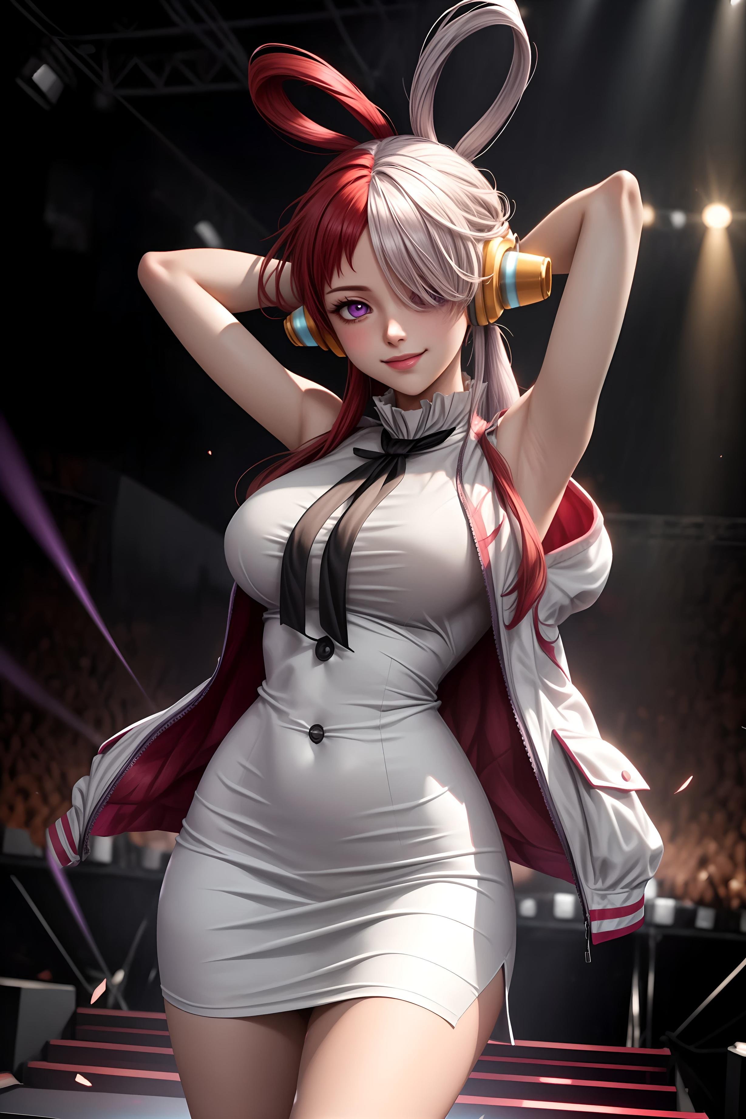 AI Generated Anime Girl - 海贼王 乌塔：红白双发耳机爆乳露点 比基尼捆绑 48P
