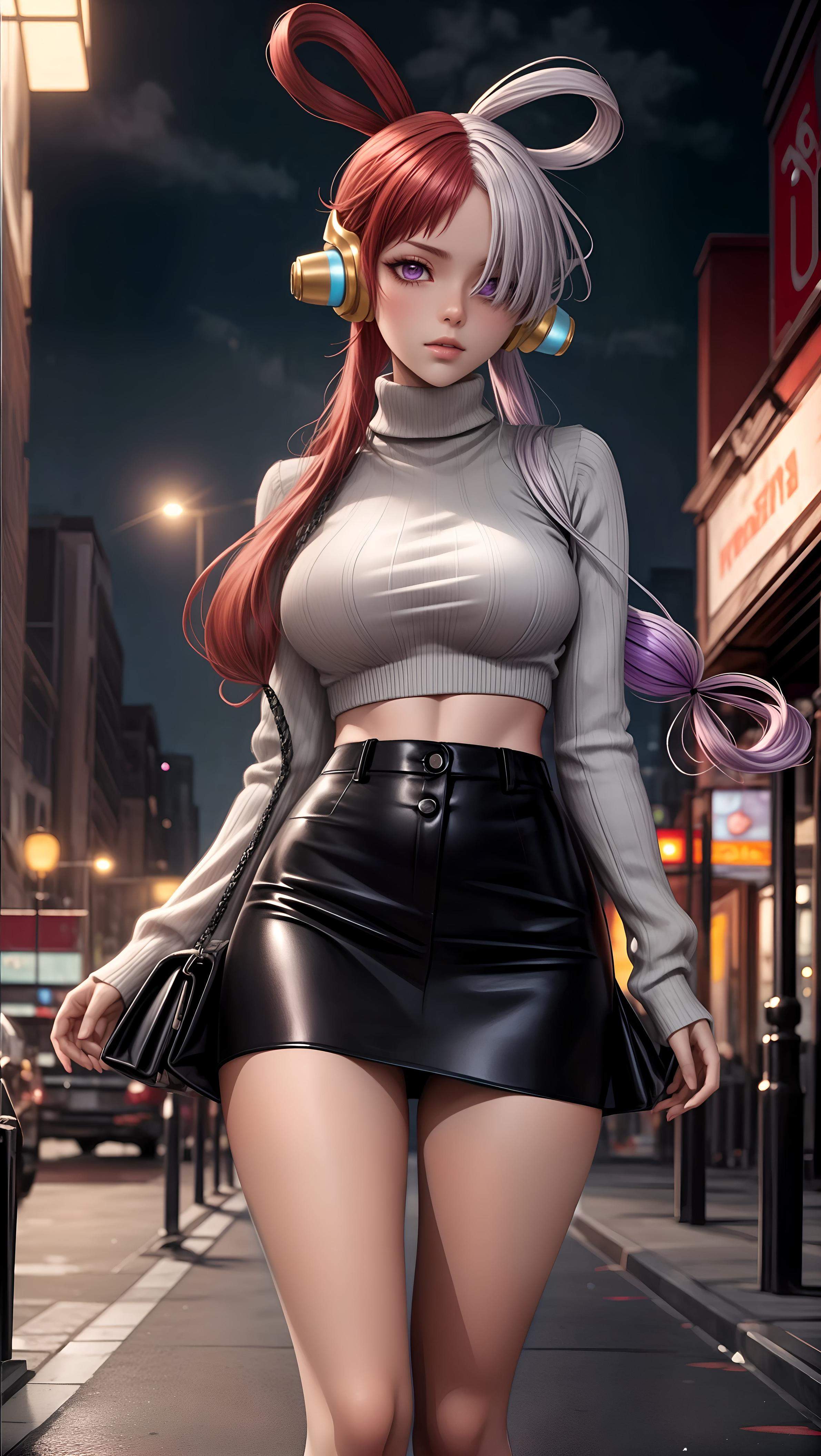 AI Generated Anime Girl - 海贼王 乌塔：红白双发耳机爆乳露点 比基尼捆绑 48P