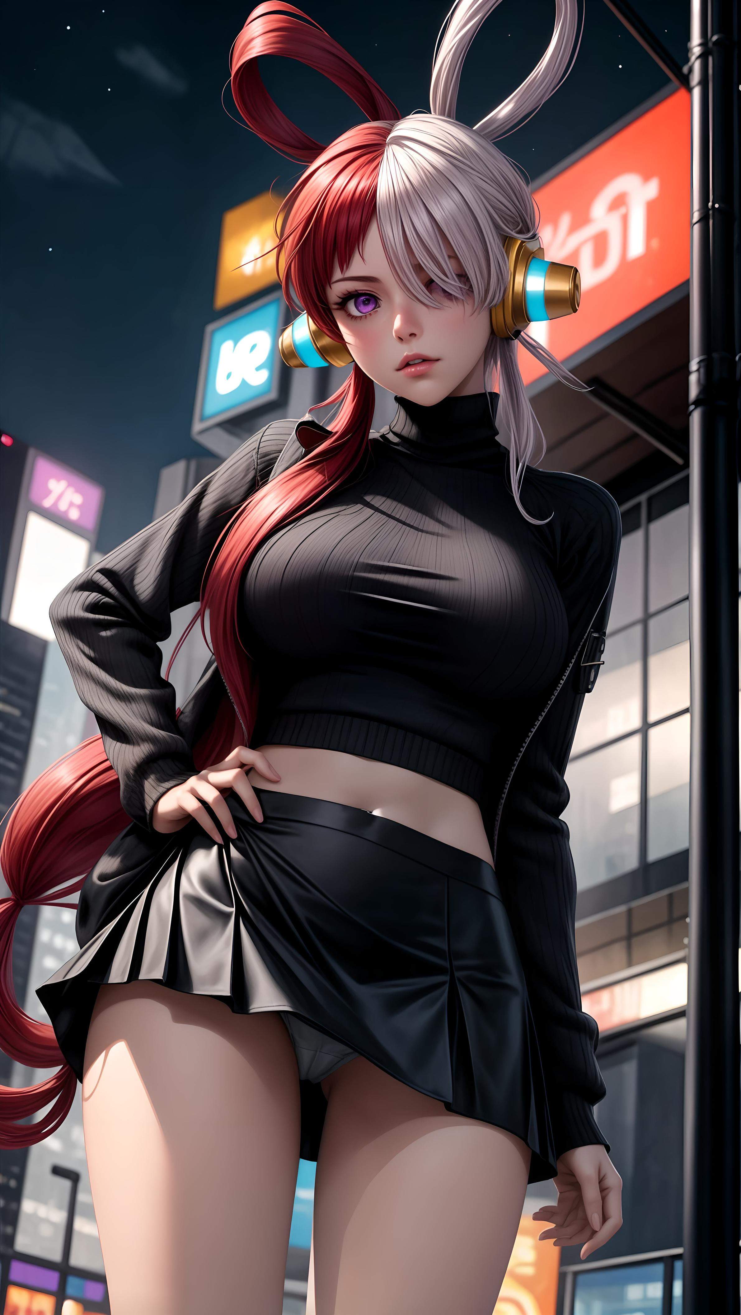 AI Generated Anime Girl - 海贼王 乌塔：红白双发耳机爆乳露点 比基尼捆绑 48P