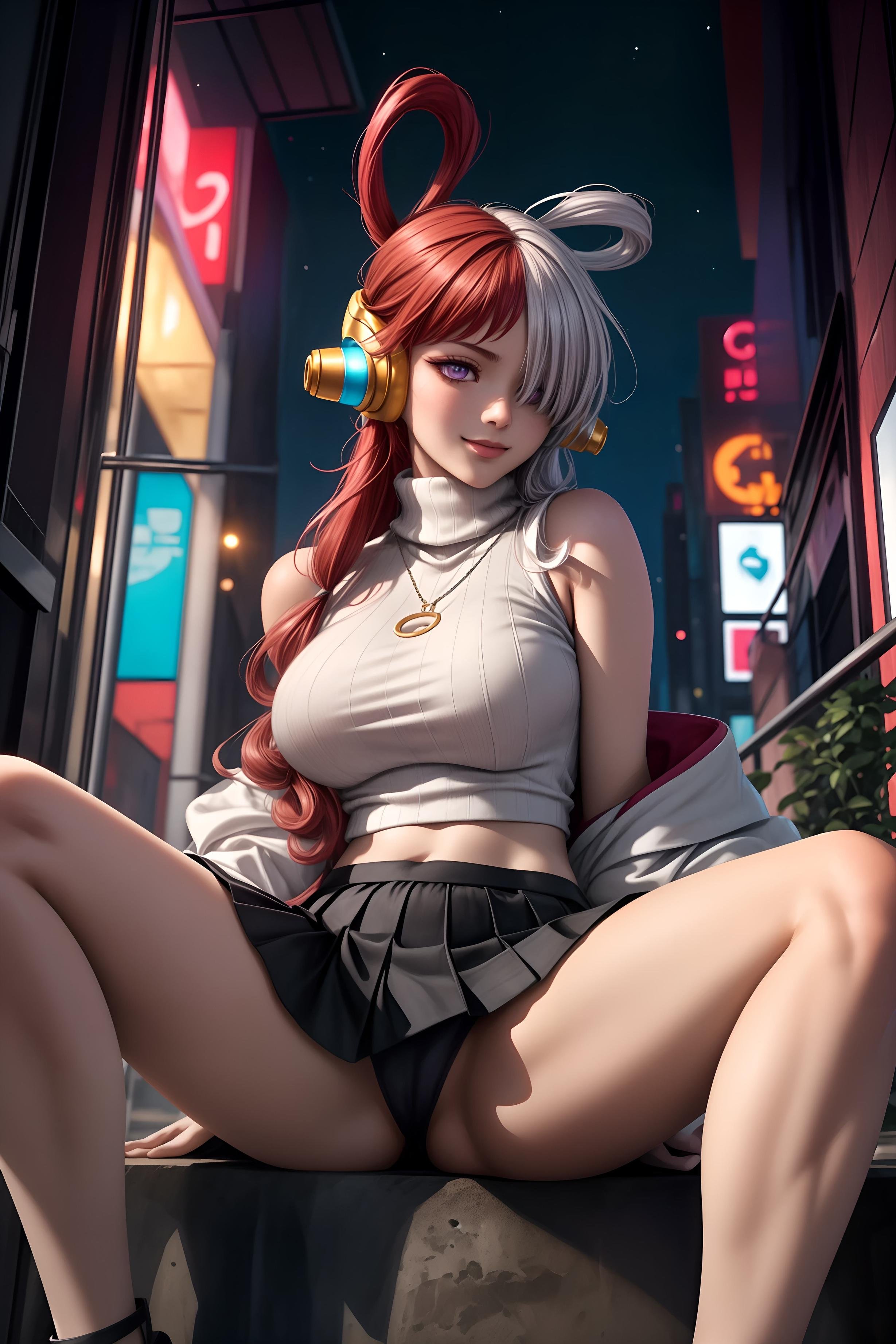 AI Generated Anime Girl - 海贼王 乌塔：红白双发耳机爆乳露点 比基尼捆绑 48P