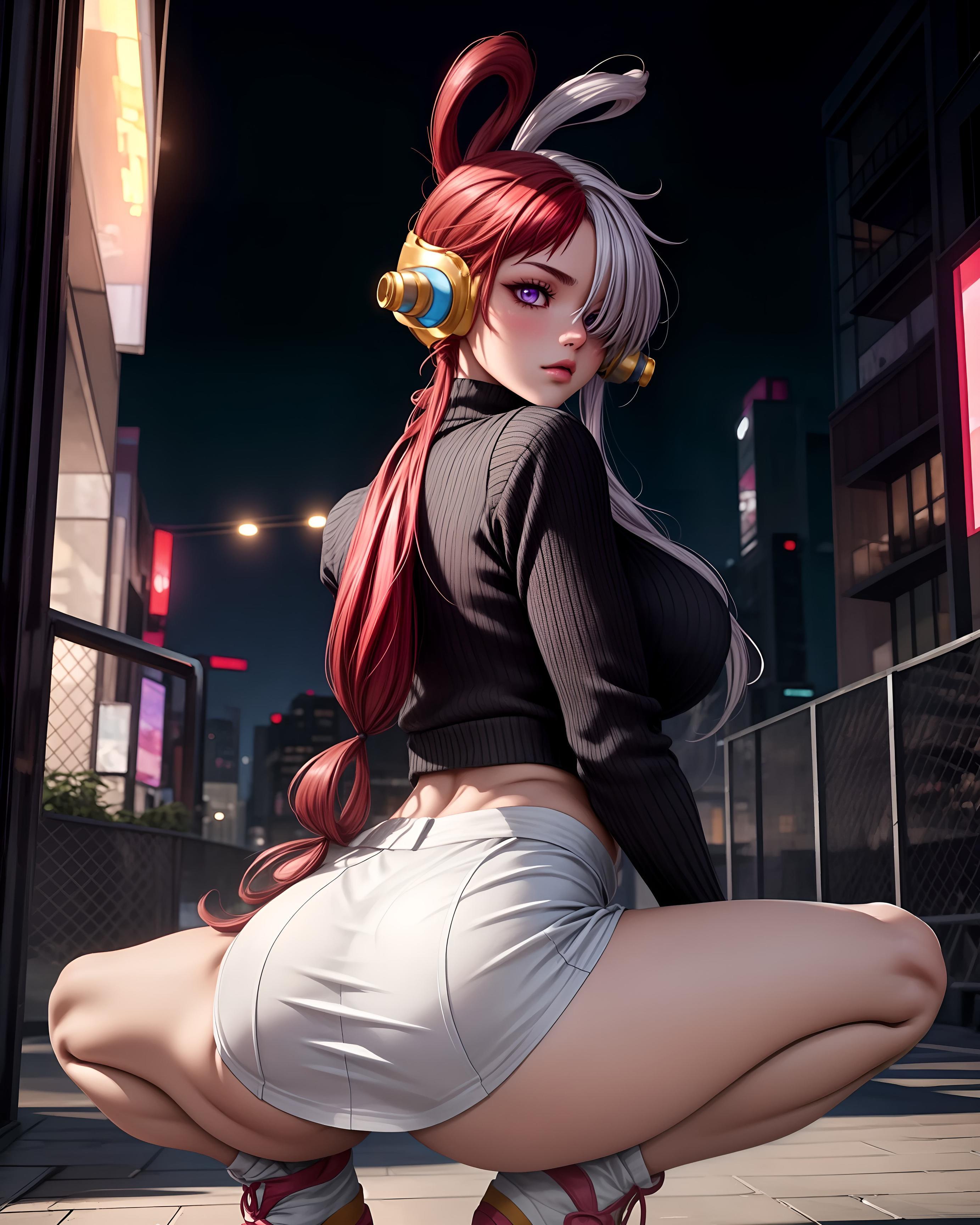 AI Generated Anime Girl - 海贼王 乌塔：红白双发耳机爆乳露点 比基尼捆绑 48P