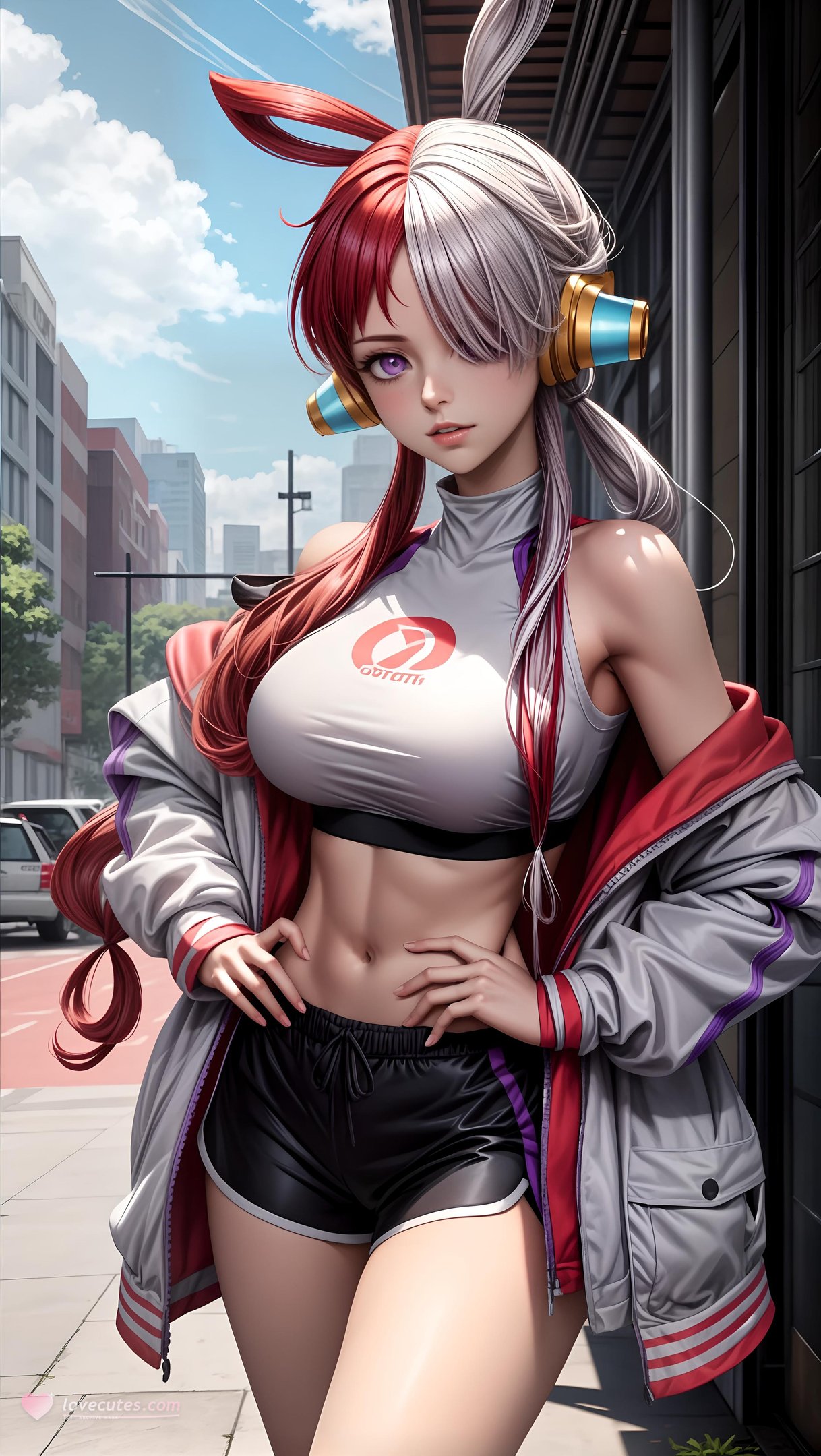 AI Generated Anime Girl - 海贼王 乌塔：红白双发耳机爆乳露点 比基尼捆绑 48P