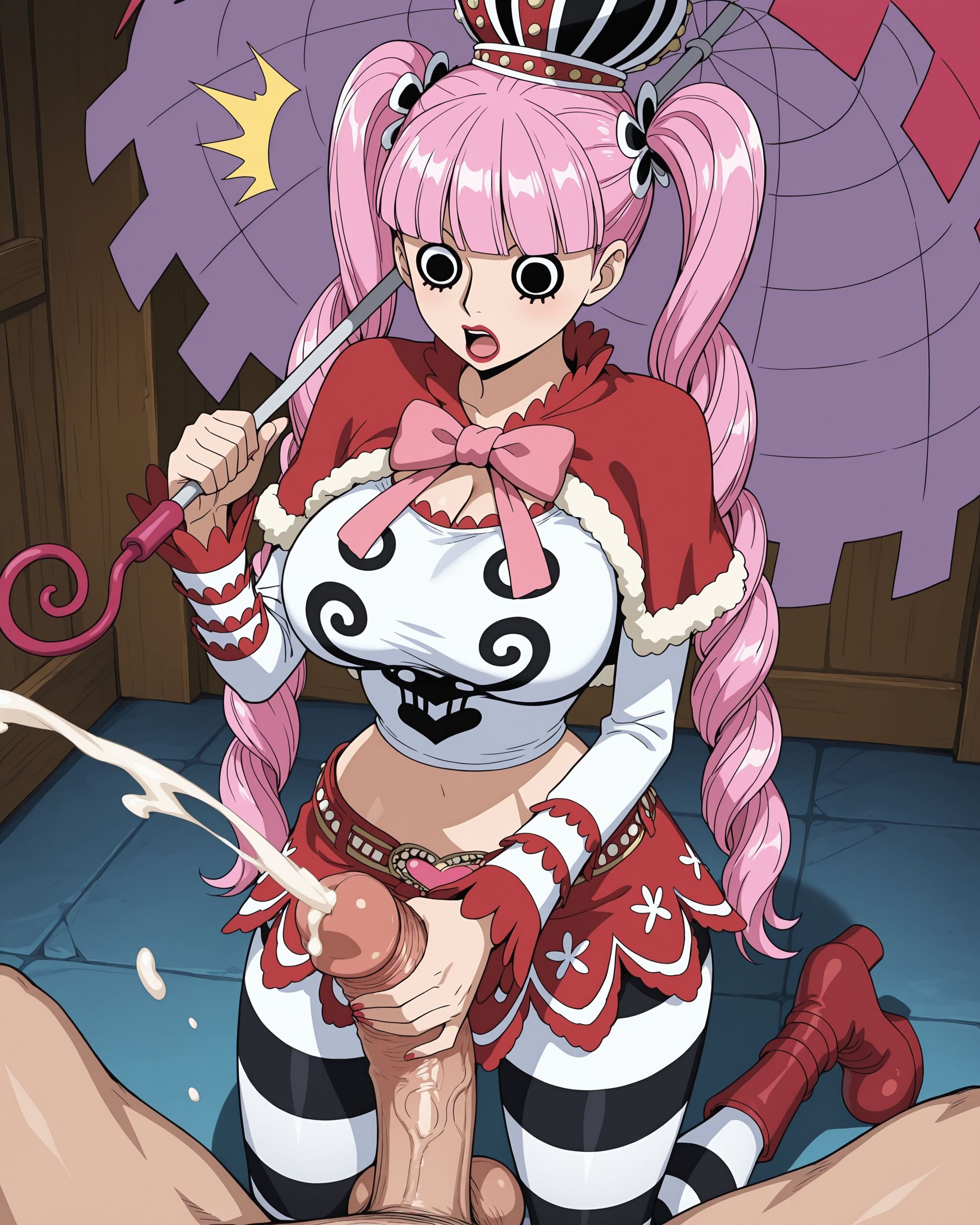 AI Generated Anime Girl - 海贼王 佩罗娜：双马尾巨乳露点露穴 白虎湿身 304P