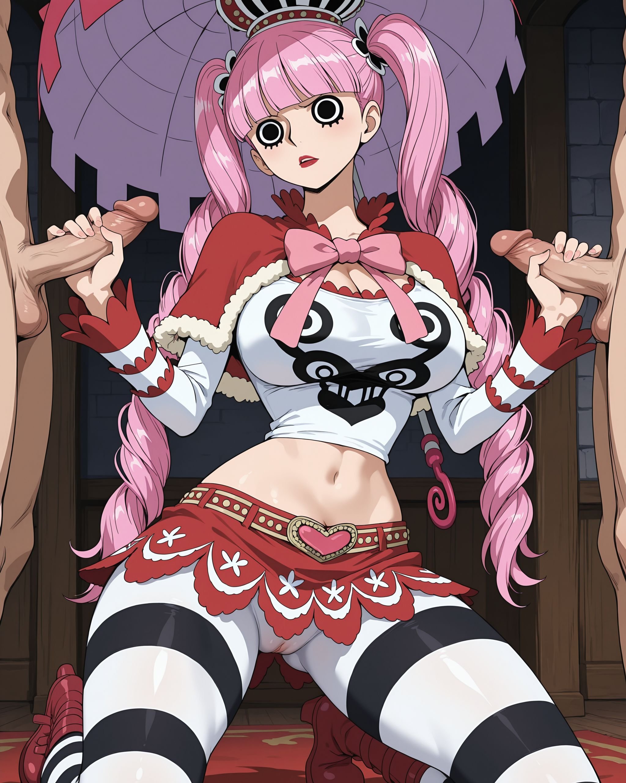 AI Generated Anime Girl - 海贼王 佩罗娜：双马尾巨乳露点露穴 白虎湿身 304P