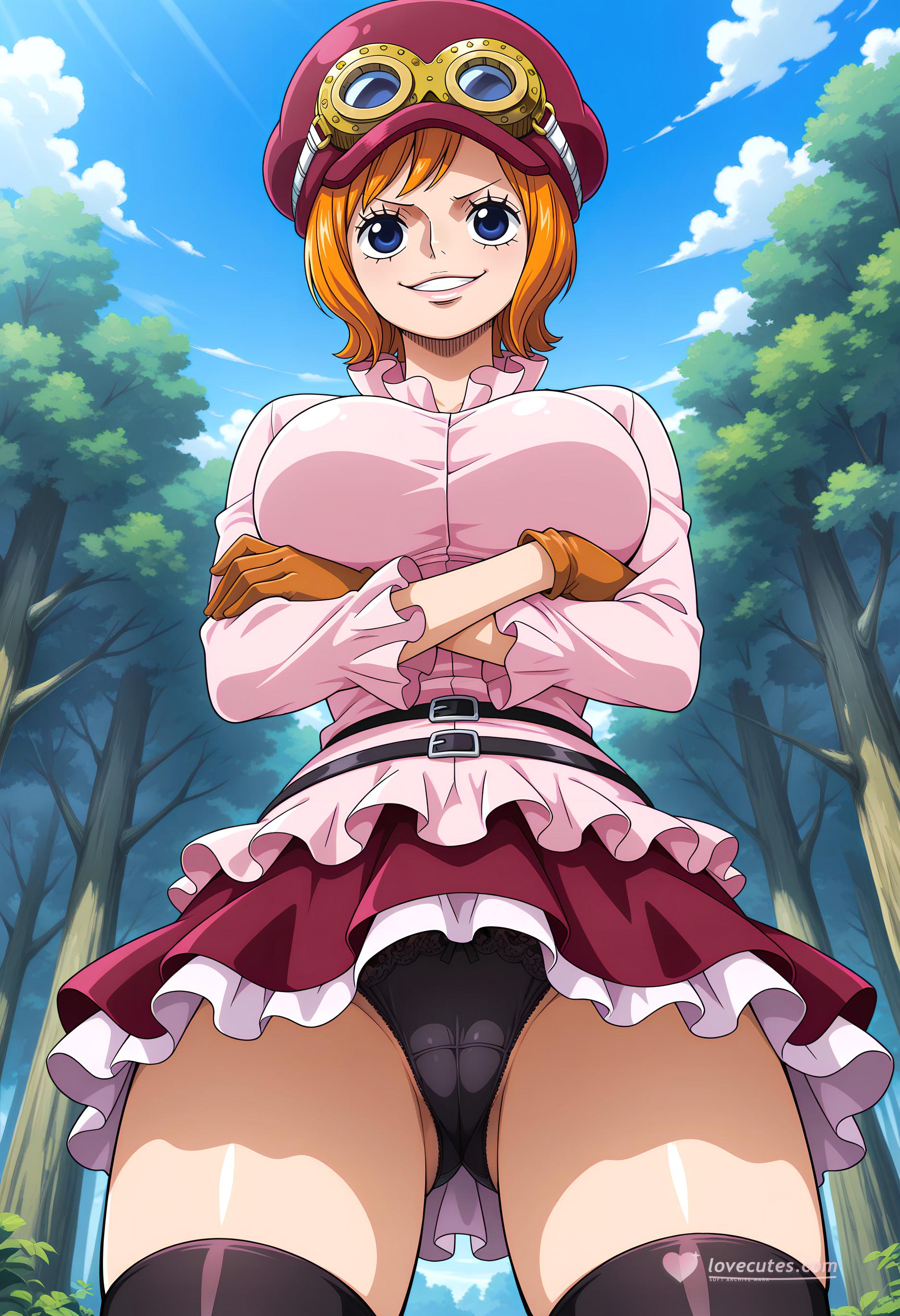 AI Generated Anime Girl - 海贼王 克尔拉：橙发护目镜巨乳短裙 黑丝露穴 246P