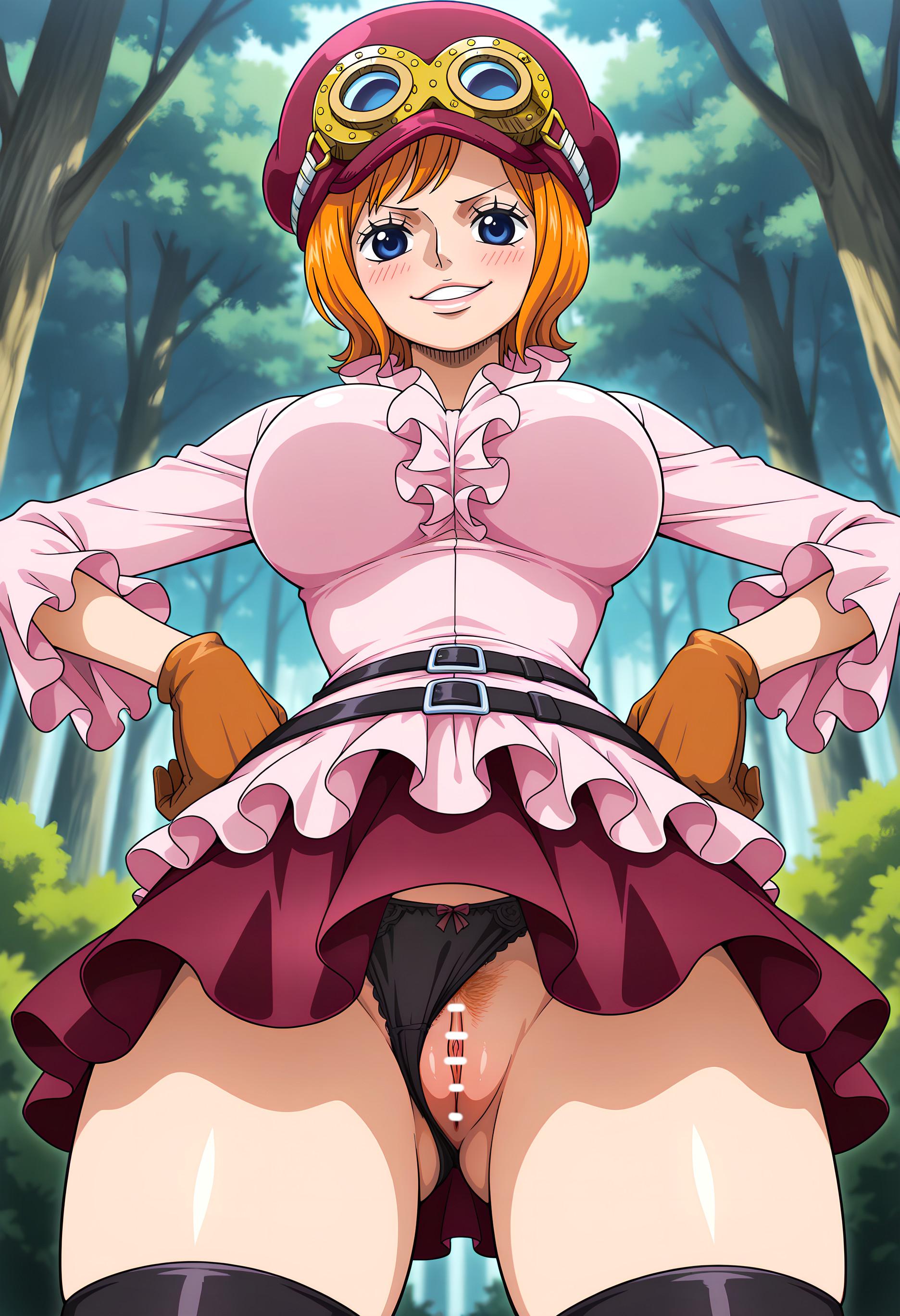 AI Generated Anime Girl - 海贼王 克尔拉：橙发护目镜巨乳短裙 黑丝露穴 246P