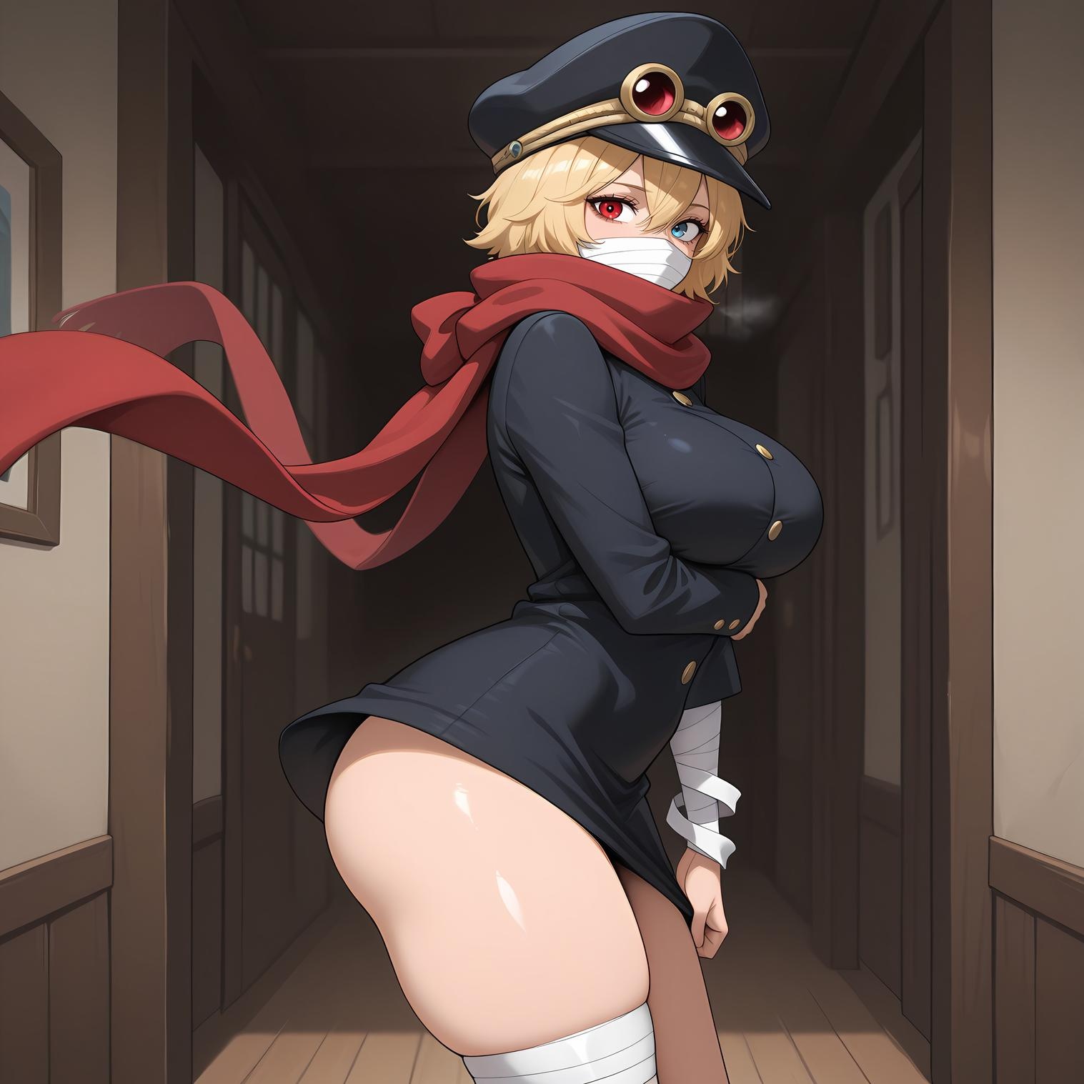 AI Generated Anime Girl - 海贼王 军子：黑色军装巨乳白虎露穴 翘臀美腿 73P