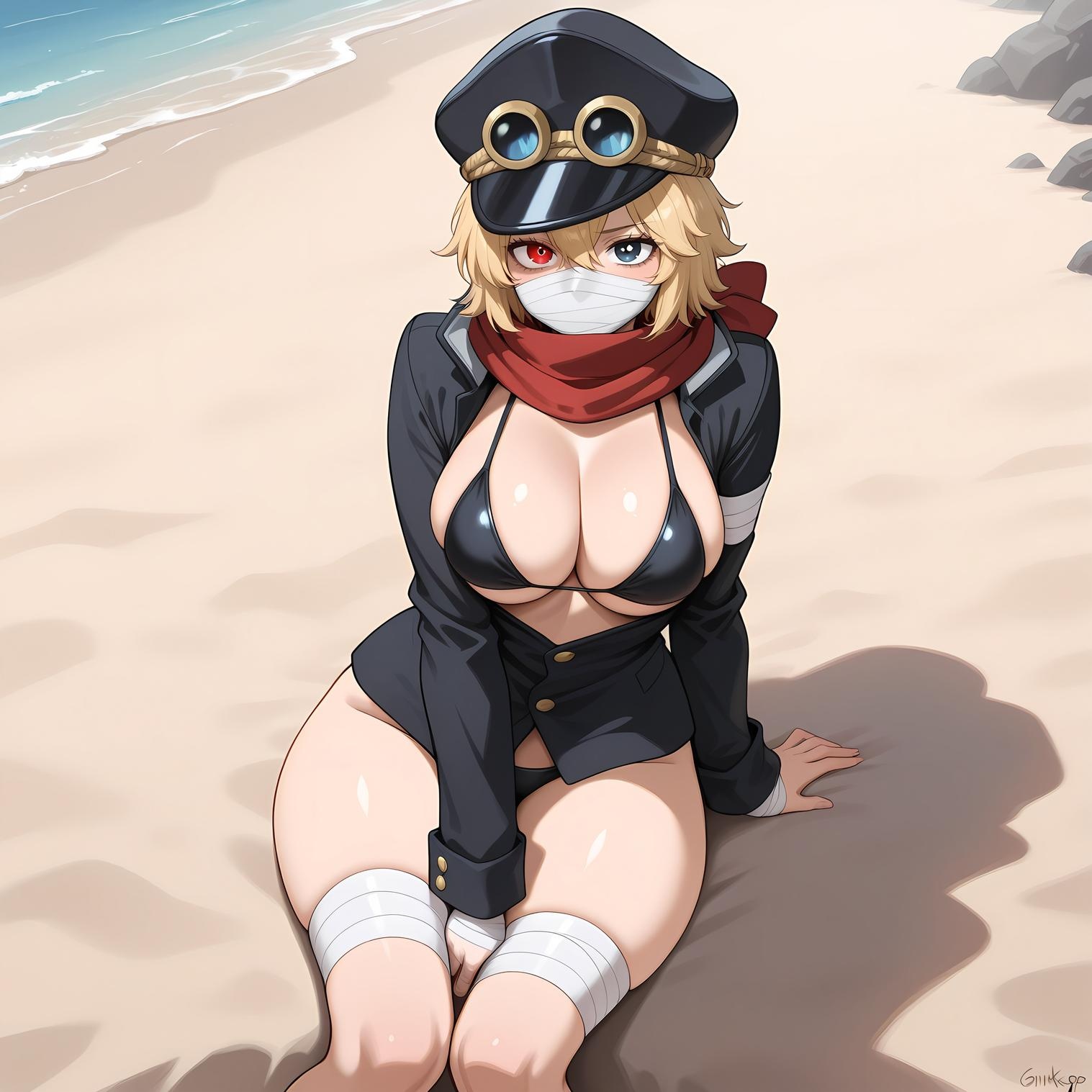 AI Generated Anime Girl - 海贼王 军子：黑色军装巨乳白虎露穴 翘臀美腿 73P