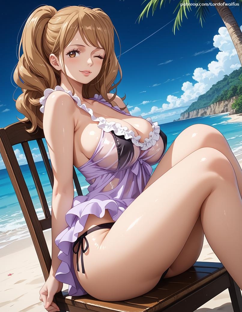 AI Generated Anime Girl - 海贼王 夏洛特·布琳：双马尾爆乳白虎湿身 泳装露点 391P