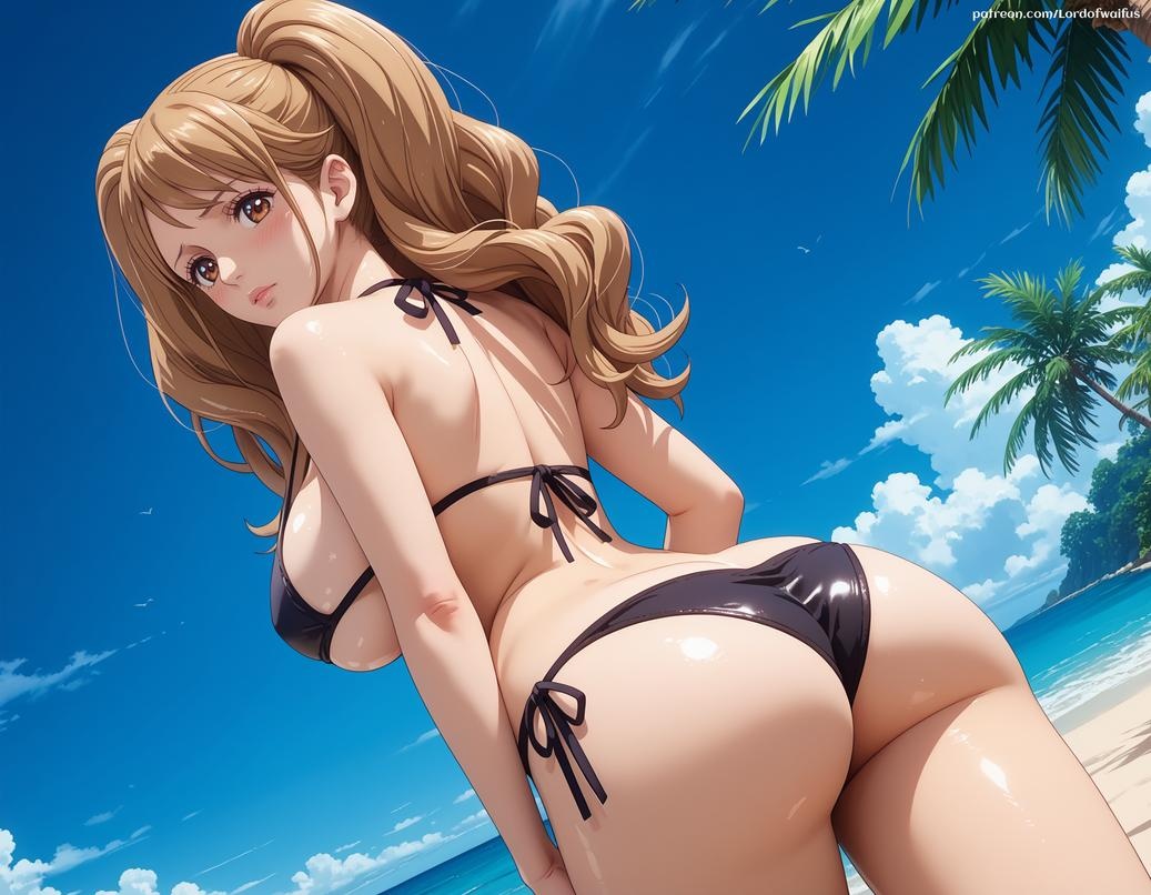 AI Generated Anime Girl - 海贼王 夏洛特·布琳：双马尾爆乳白虎湿身 泳装露点 391P