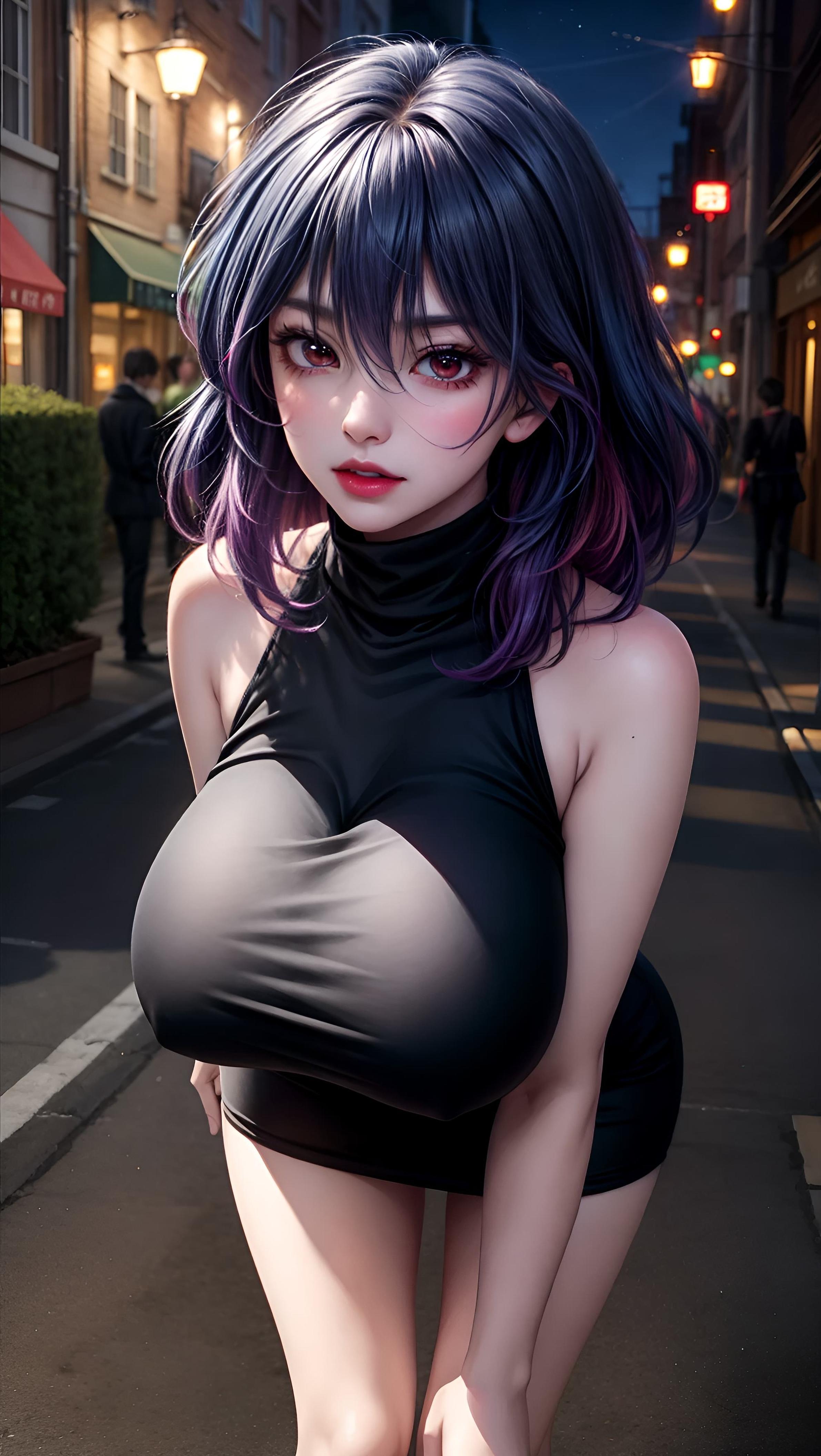 AI Generated Anime Girl - Vermeil：夜巷捆绑巨乳翘臀 黑发美腿 63P