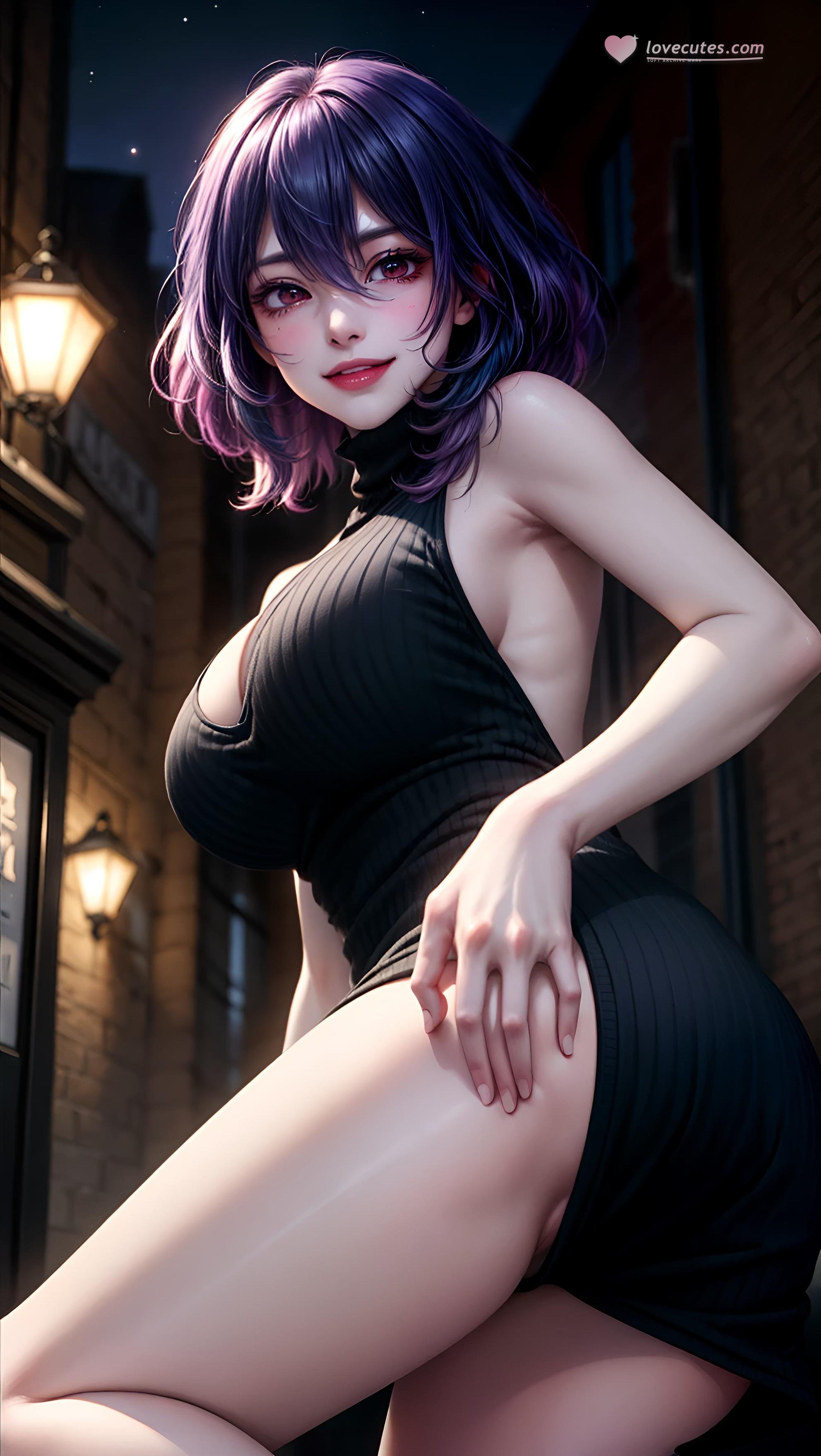 AI Generated Anime Girl - Vermeil：夜巷捆绑巨乳翘臀 黑发美腿 63P