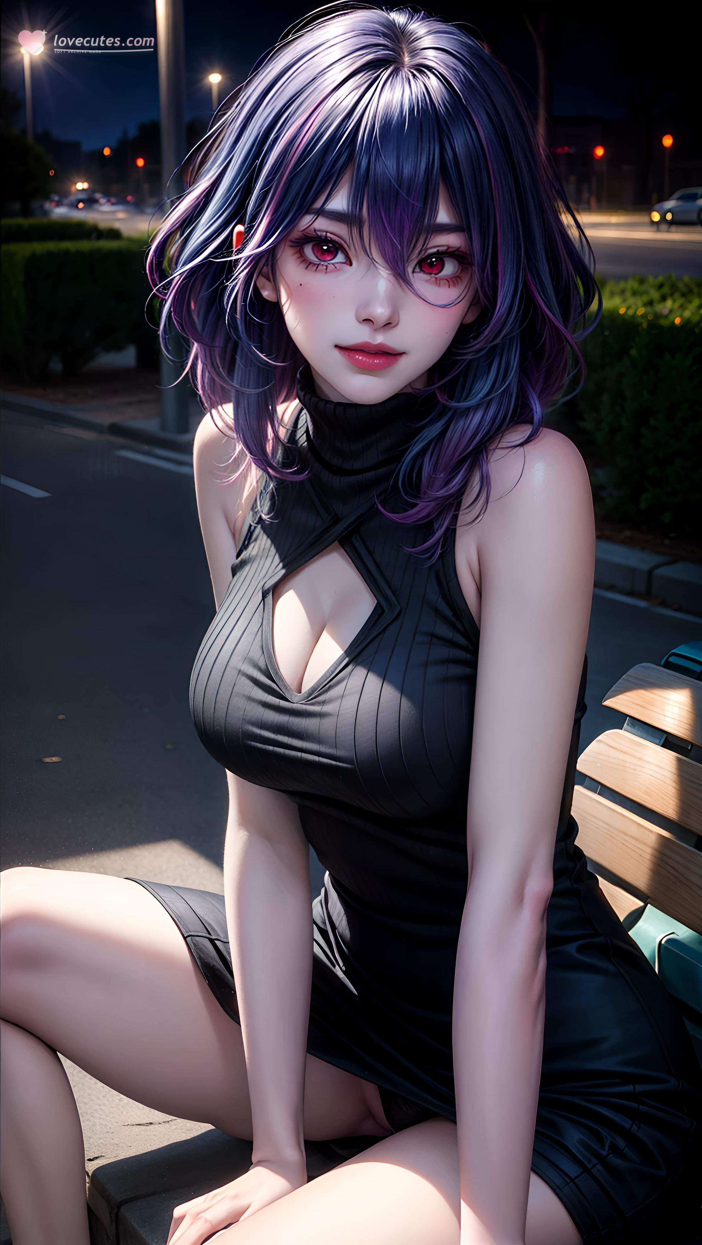 AI Generated Anime Girl - Vermeil：夜巷捆绑巨乳翘臀 黑发美腿 63P