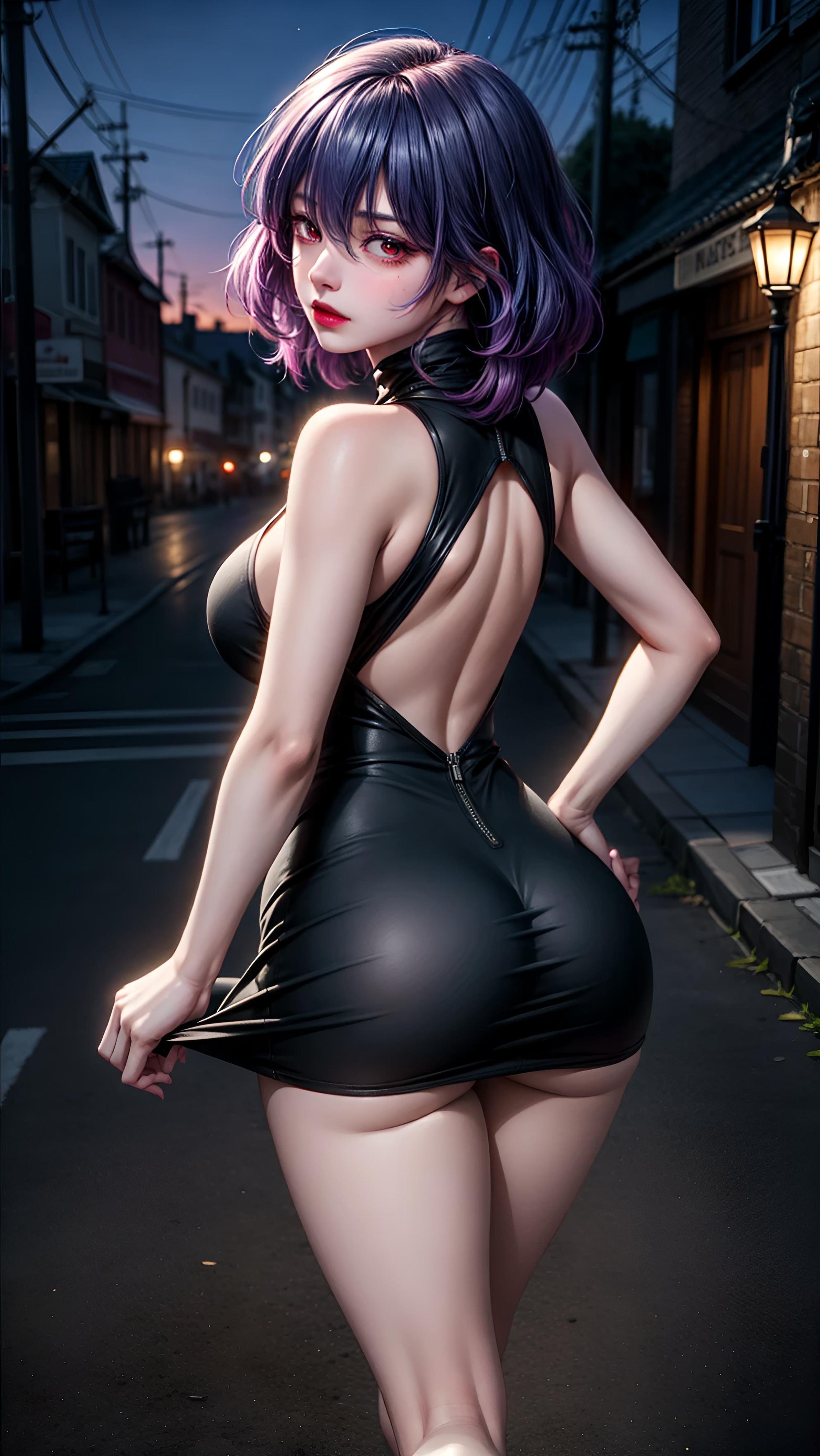 AI Generated Anime Girl - Vermeil：夜巷捆绑巨乳翘臀 黑发美腿 63P