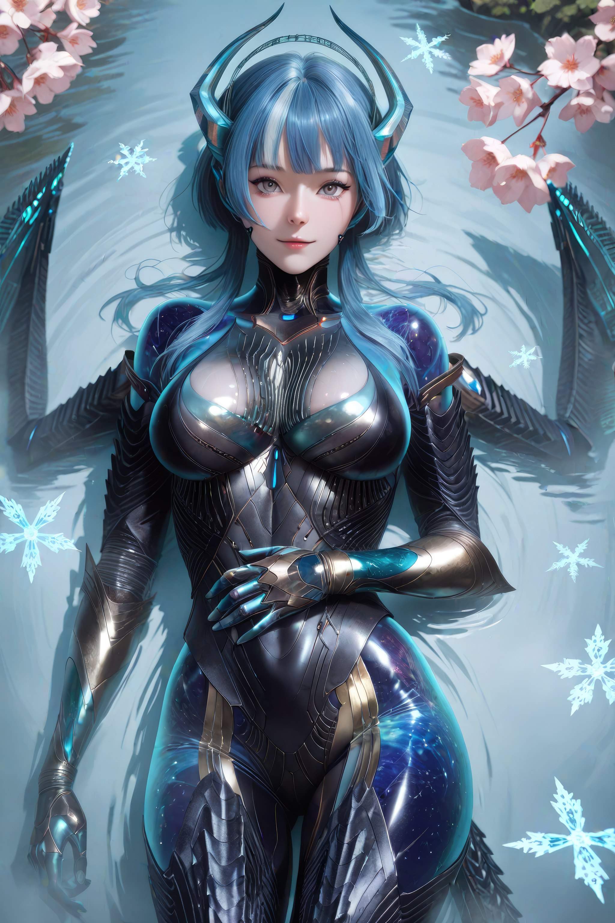AI Generated Anime Girl - 吞噬星空 巴巴塔：蓝发龙角机甲巨乳 龙翼露穴 999P