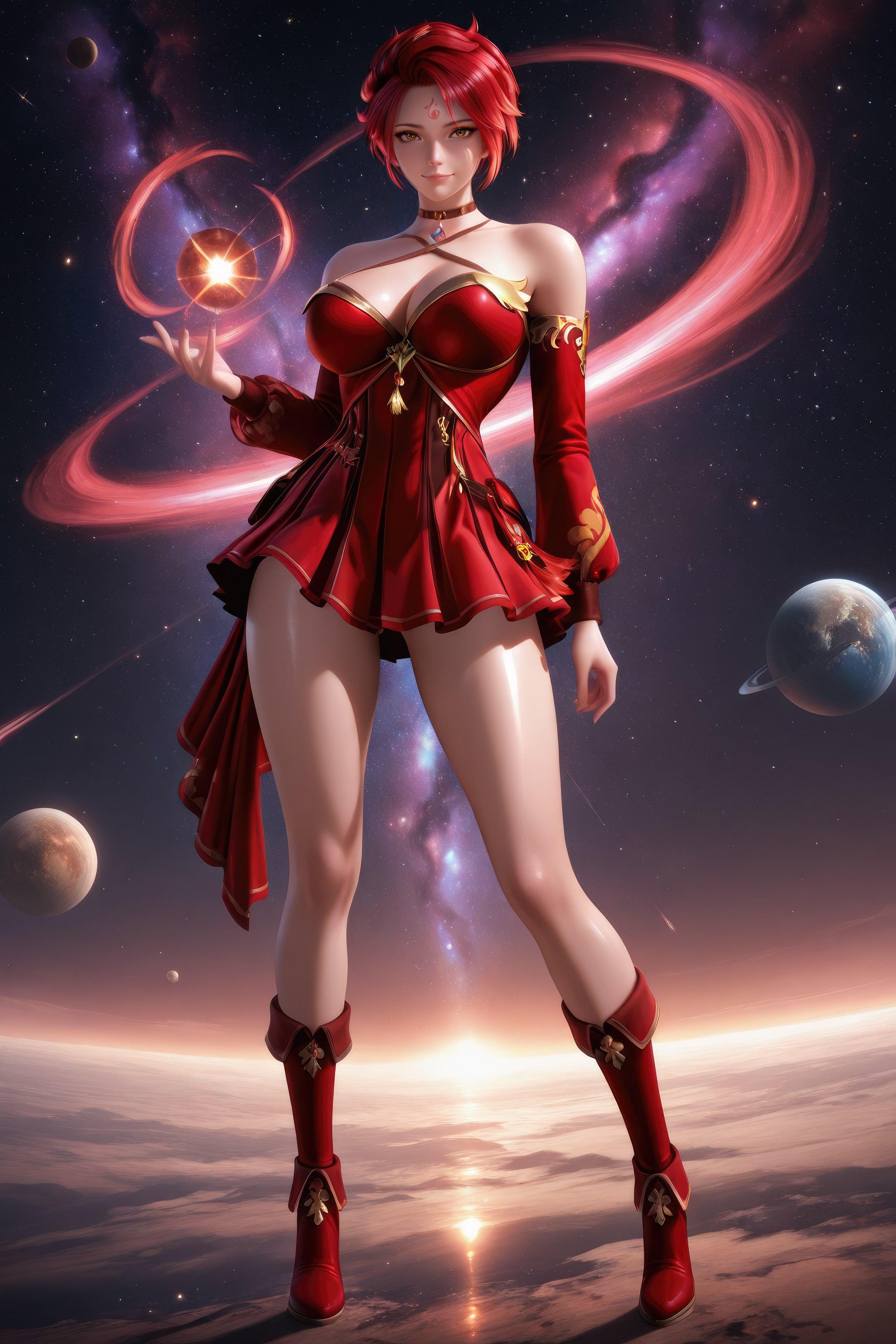 AI Generated Anime Girl - 斗罗大陆 火舞：红裙巨乳露穴 星火长腿 1038P