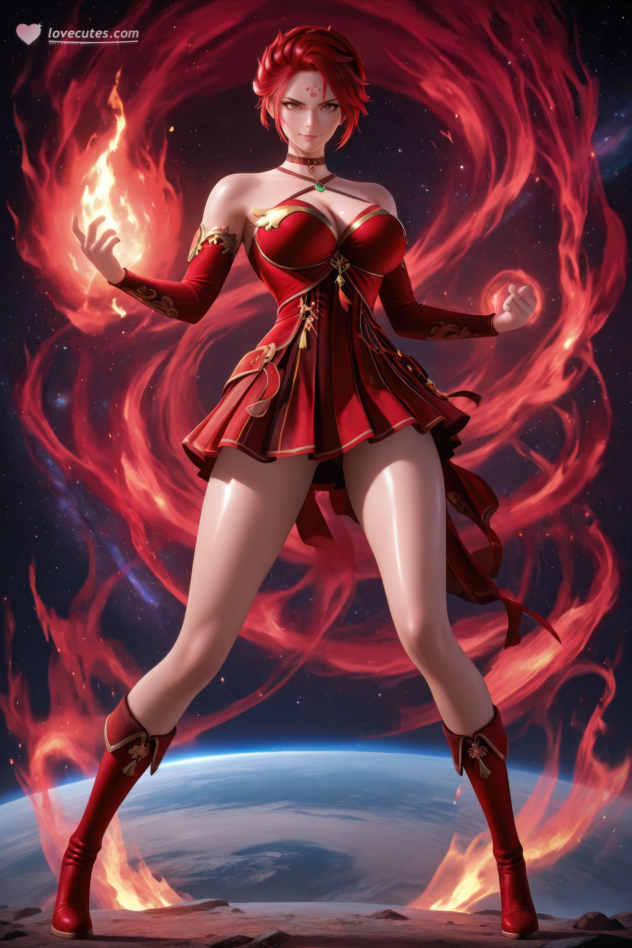 AI Generated Anime Girl - 斗罗大陆 火舞：红裙巨乳露穴 星火长腿 1038P