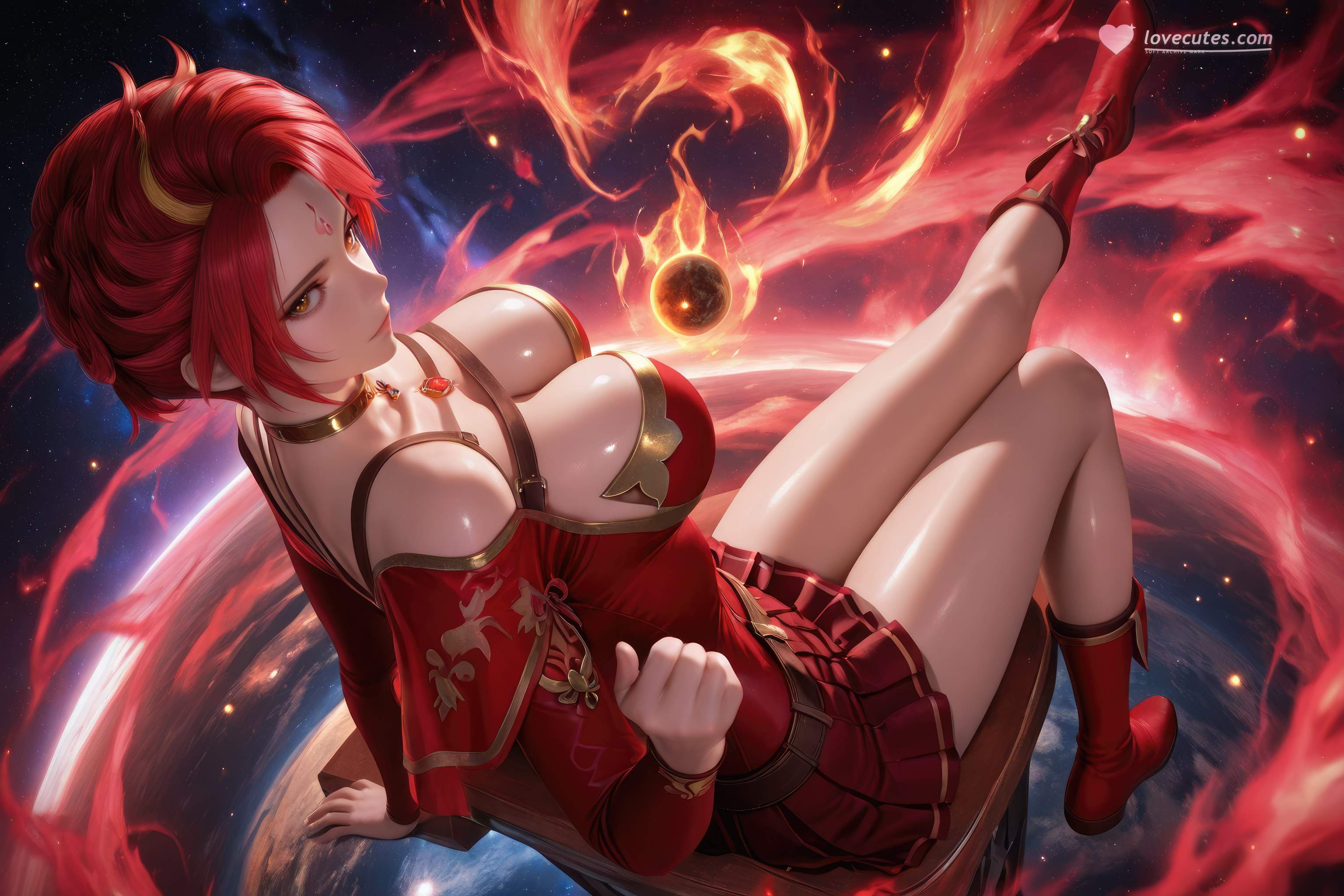 AI Generated Anime Girl - 斗罗大陆 火舞：红裙巨乳露穴 星火长腿 1038P
