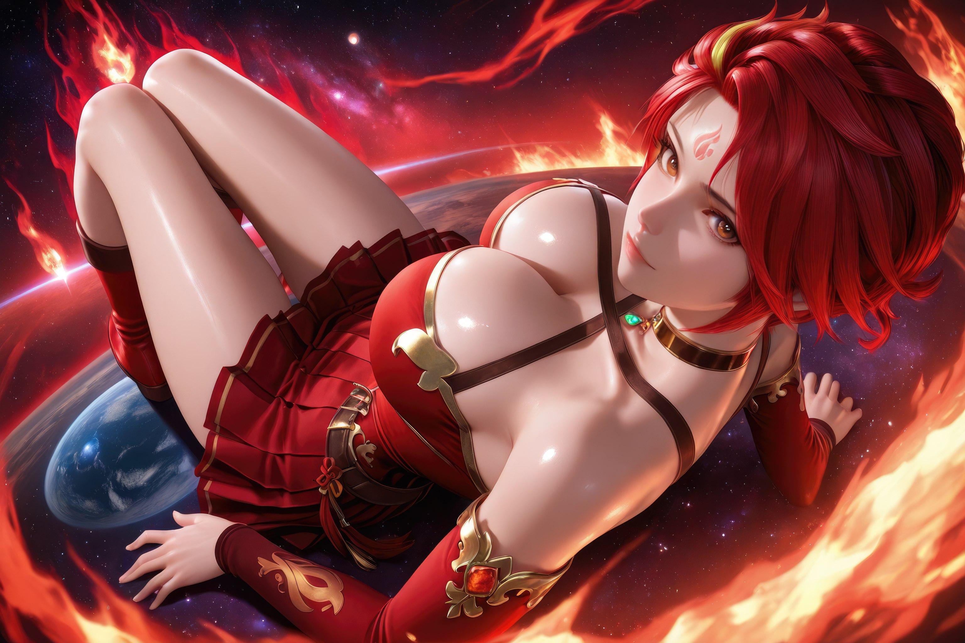 AI Generated Anime Girl - 斗罗大陆 火舞：红裙巨乳露穴 星火长腿 1038P
