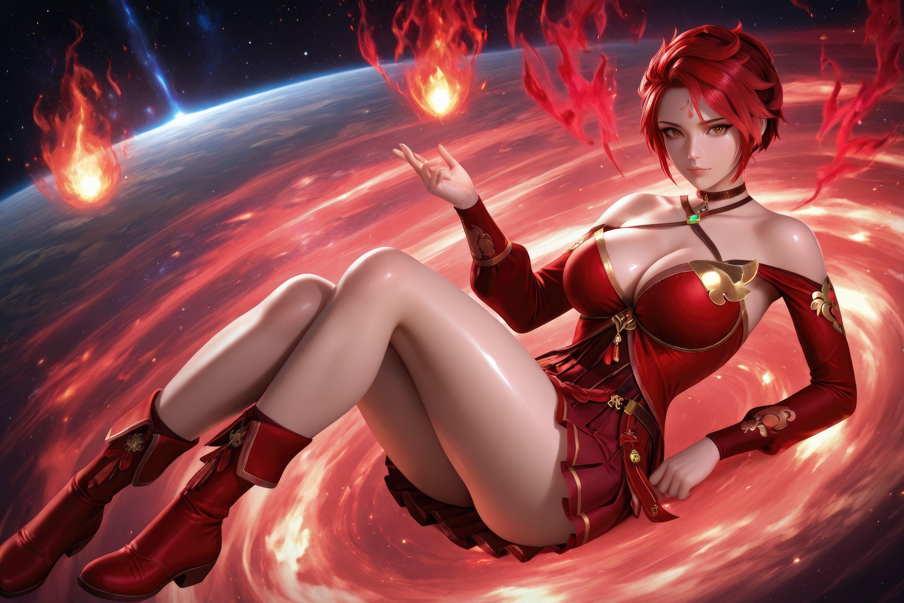 AI Generated Anime Girl - 斗罗大陆 火舞：红裙巨乳露穴 星火长腿 1038P