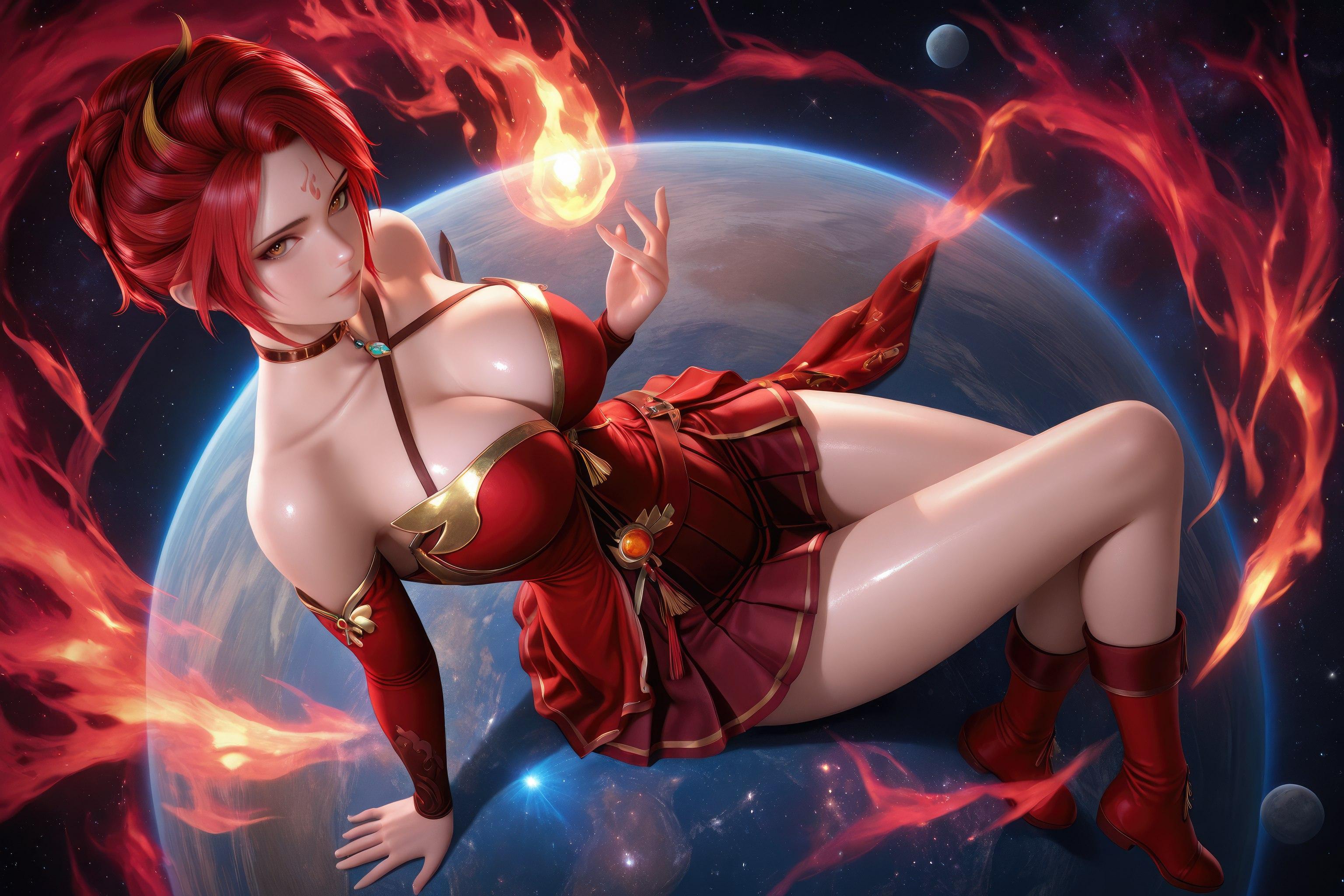 AI Generated Anime Girl - 斗罗大陆 火舞：红裙巨乳露穴 星火长腿 1038P