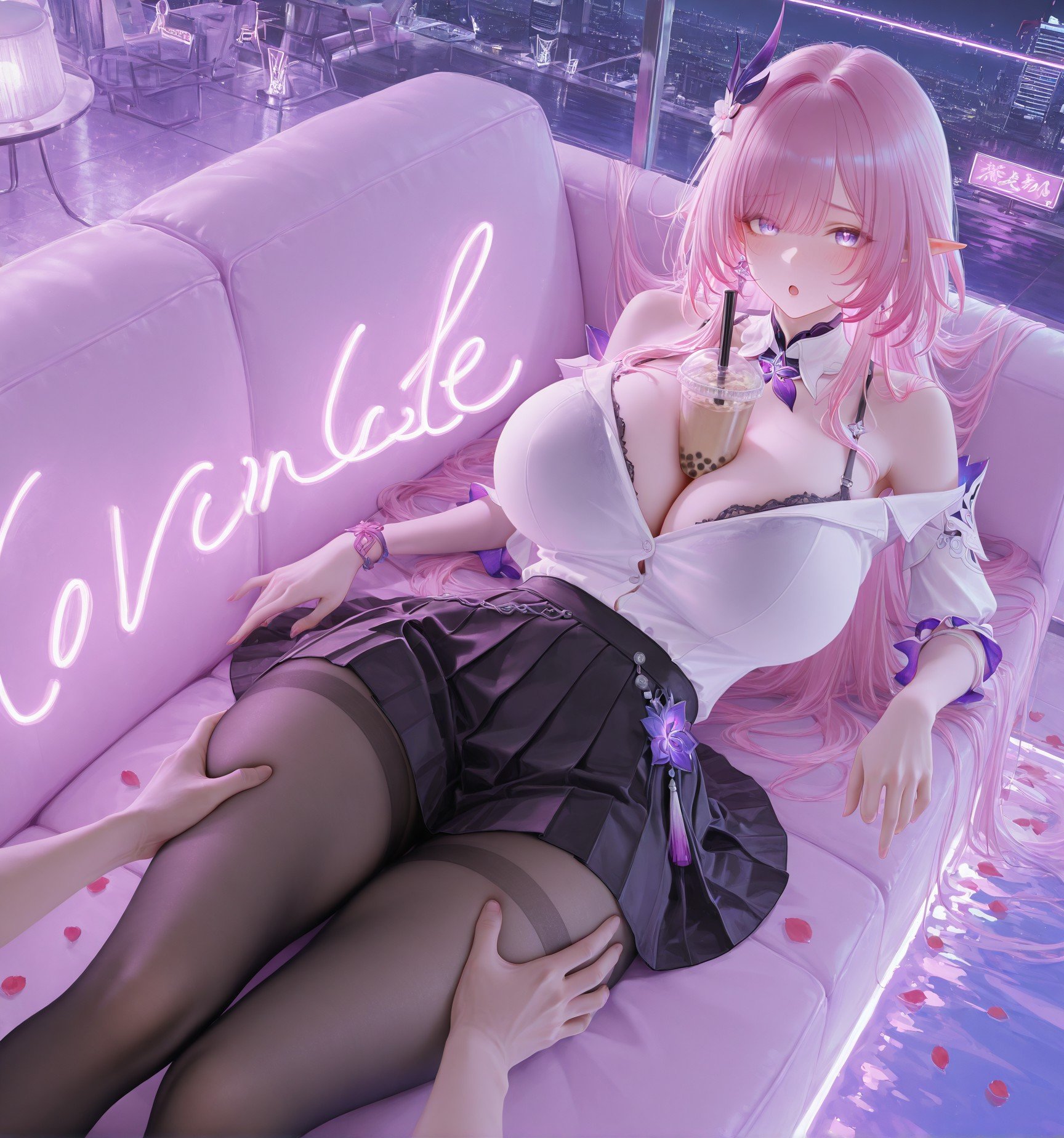 AI Generated Anime Girl - 崩坏 昔涟：粉发制服巨乳露点 泳池白虎交合 130P
