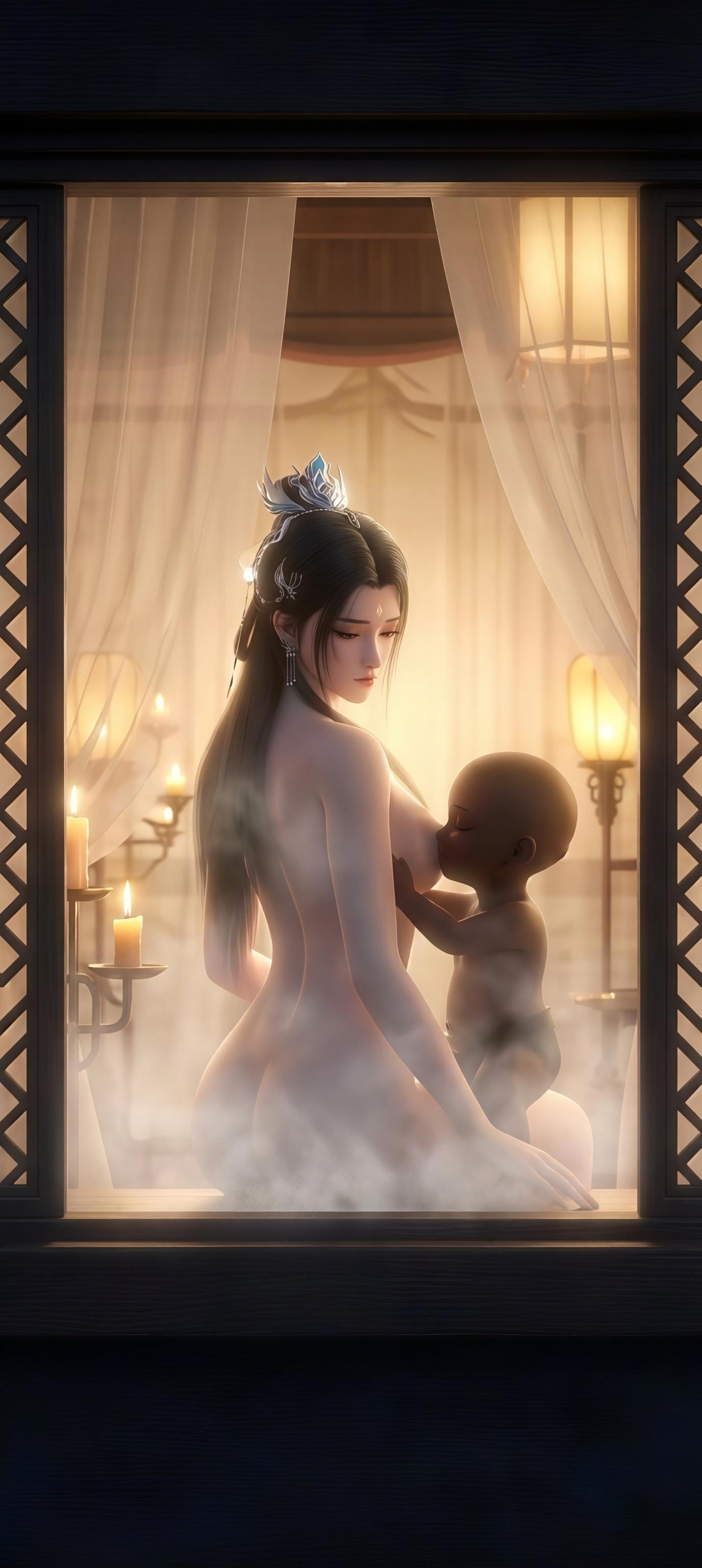 AI Generated Anime Girl - 陆雪琪 月文心：白纱古风巨乳露点 庭院交合 96P
